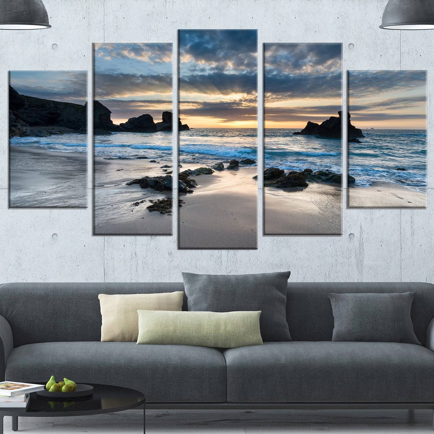 Designart 'Beautiful Porthcothan Bay ' Seashore Canvas Art Print, Size: 60 Inchx32 Inch 5 Panels 4C_R5CBSZXB