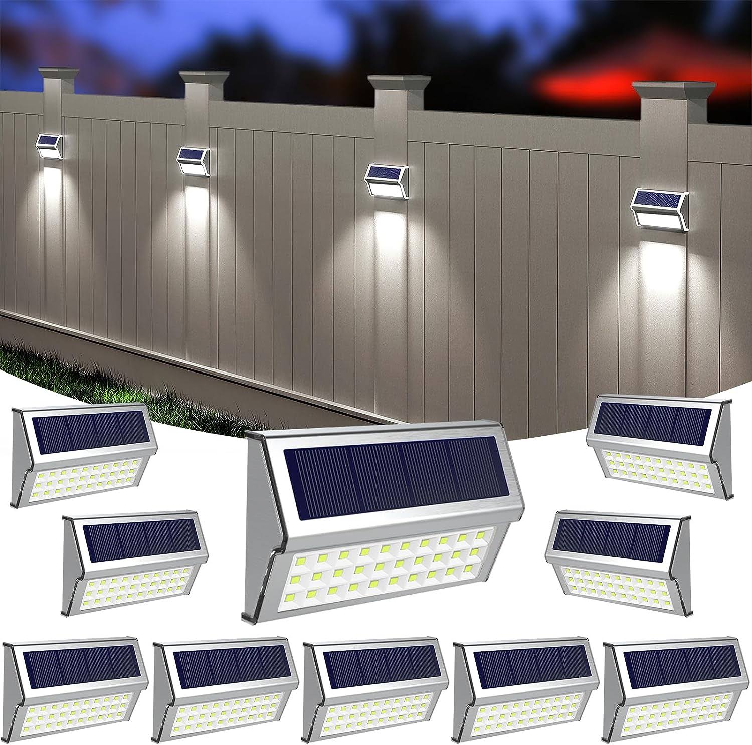 Roshwey Deck Lights Outdoor 10 Pack 30 Led Stainless Steel Fence Post Solar Lamps Waterproof Step Lighting For Walkway Stairs, Cool White Light U3_0RCQUB2L Roshwey Deck Lights Outdoor 10 Pack 30 Led Stainless Steel Fence Post Solar Lamps Waterproof Step Lighting For Walkway Stairs, Cool White Light U3_0RCQUB2L