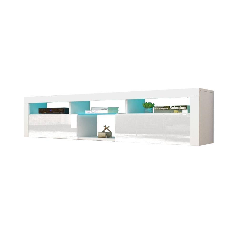 Meble Furniture & Rugs Bari 200 Wall Mounted Floating 79 Tv Stand With 16 Color Leds - White GN_AO9UHAKH