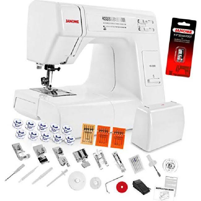 Janome Hd3000 Heavy Duty Sewing Machine W/Hard Case + 1/4 Seam Foot + Blind Hem Foot + Overedge Foot + Rolled Hem Foot + Zipper Foot + Buttonhole CU_2IPAEUYG