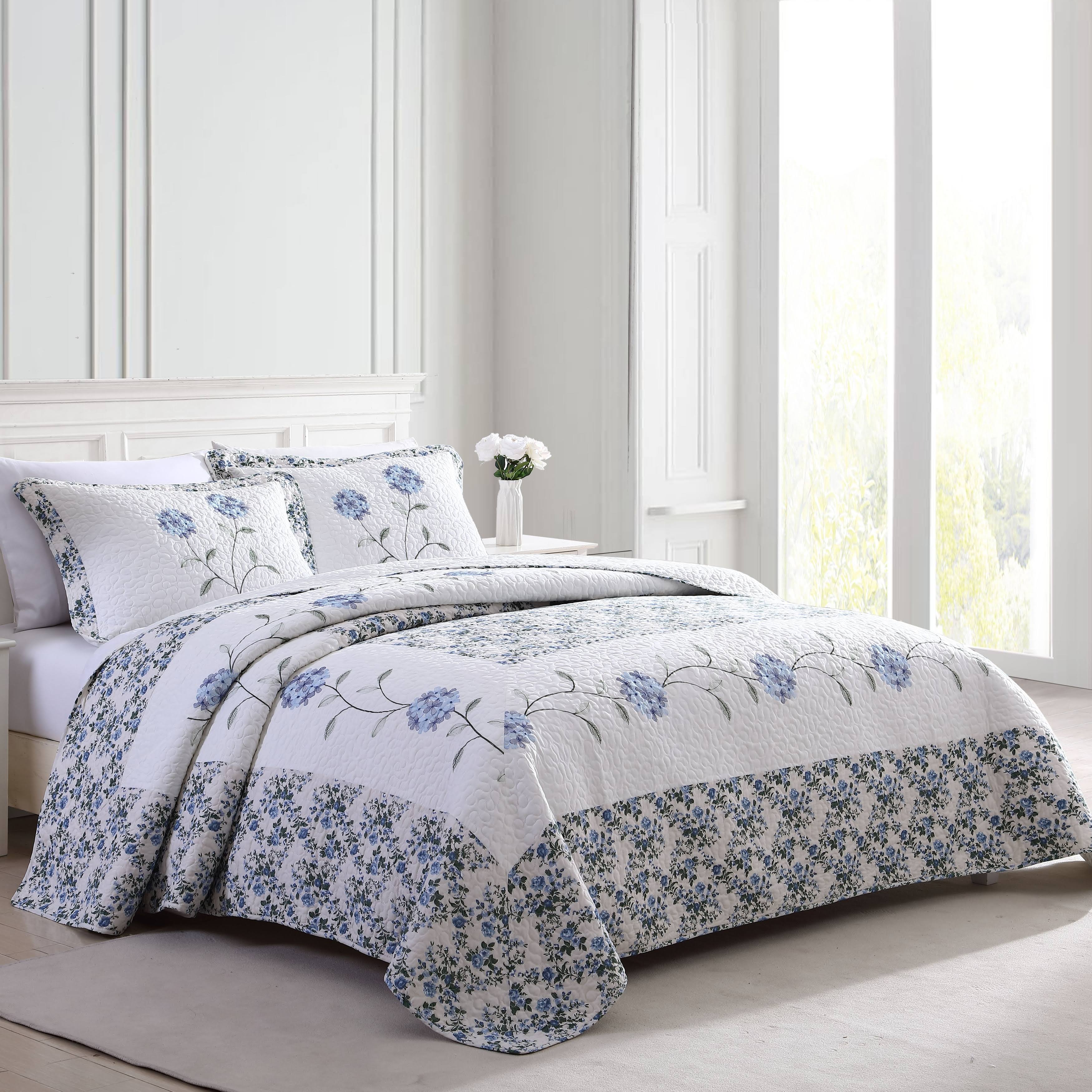 Beatrice Home Fashions Carnation Embroidered Bedspread Or Sham, Blue, Full 0T_UW2POXCL