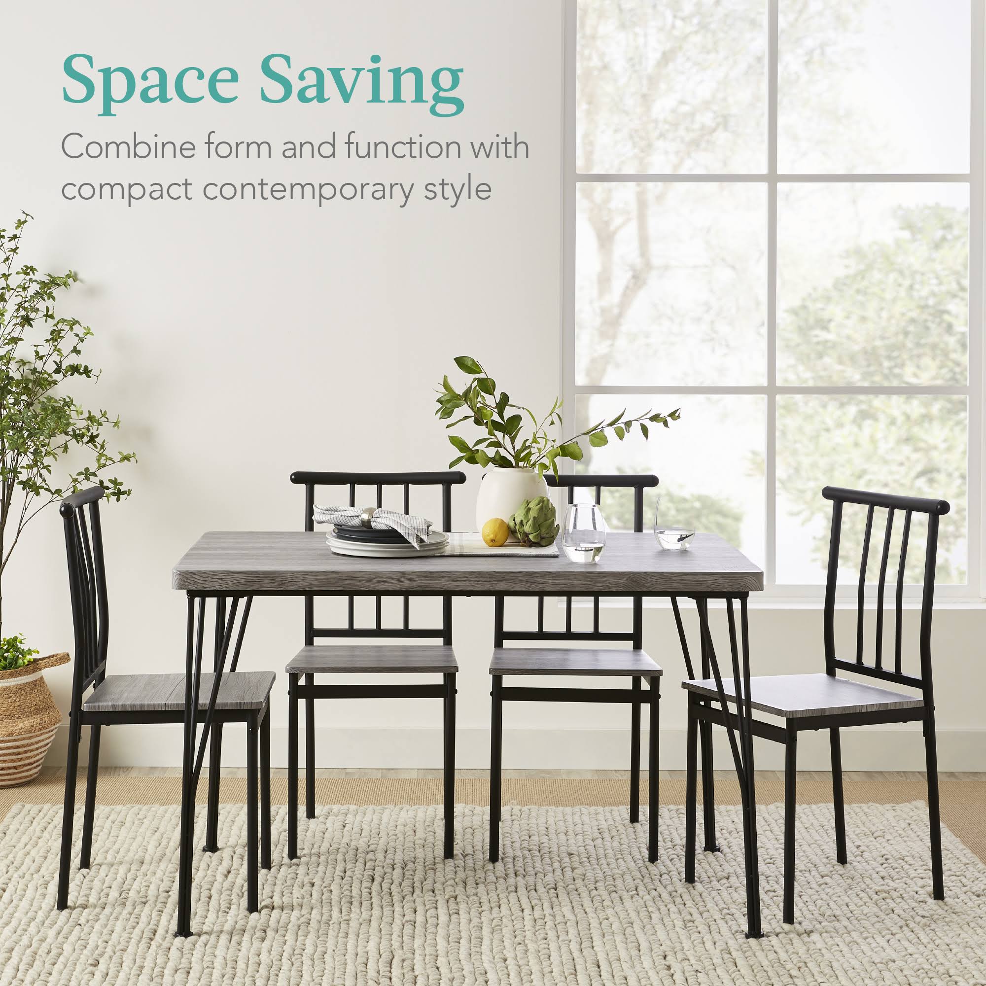 Best Choice Products 5-Piece Indoor Modern Metal Wood Rectangular Dining Table Furniture Set W/ 4 Chairs - Gray FH_IJGICS39 Best Choice Products 5-Piece Indoor Modern Metal Wood Rectangular Dining Table Furniture Set W/ 4 Chairs - Gray FH_IJGICS39