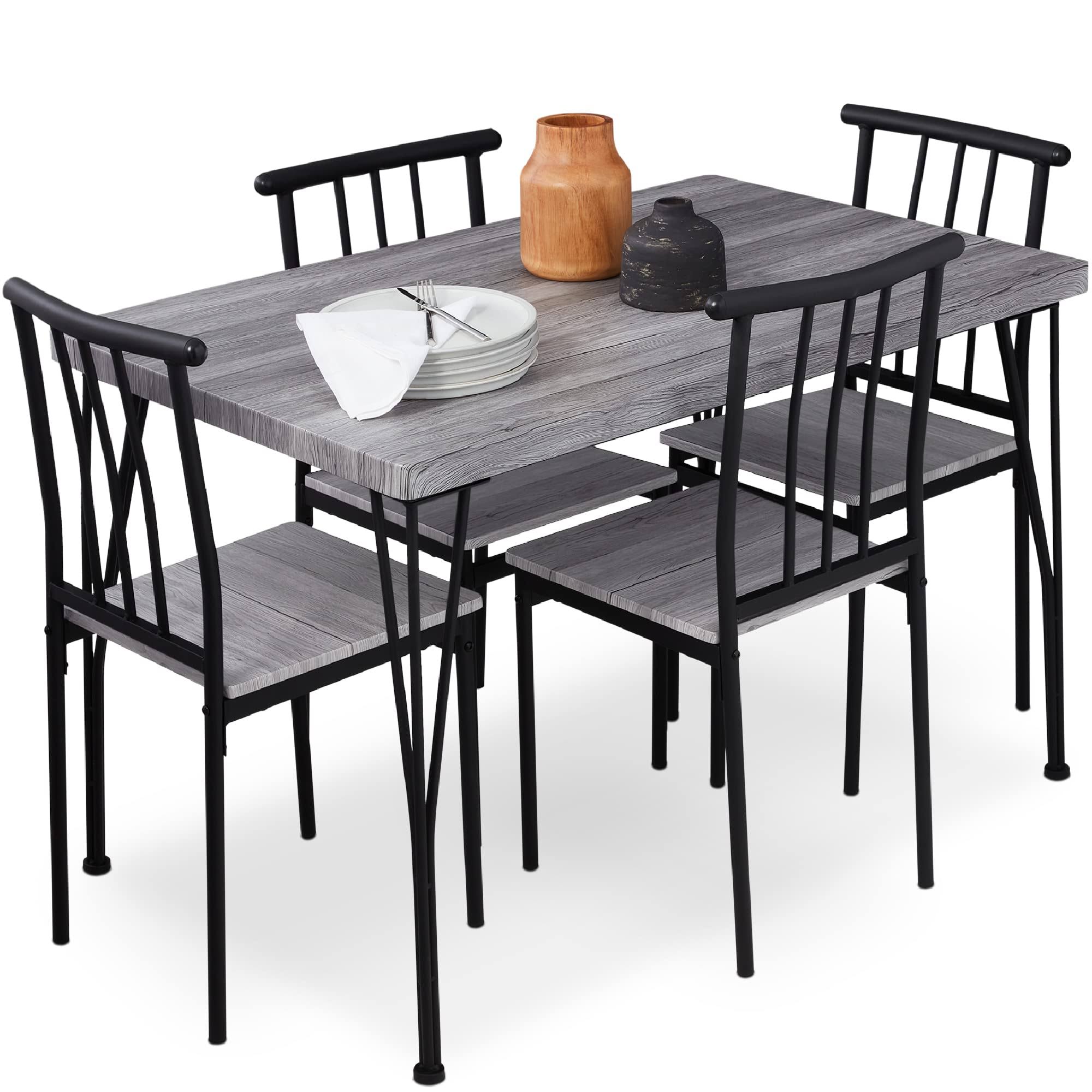 Best Choice Products 5-Piece Indoor Modern Metal Wood Rectangular Dining Table Furniture Set W/ 4 Chairs - Gray FH_IJGICS39 Best Choice Products 5-Piece Indoor Modern Metal Wood Rectangular Dining Table Furniture Set W/ 4 Chairs - Gray FH_IJGICS39