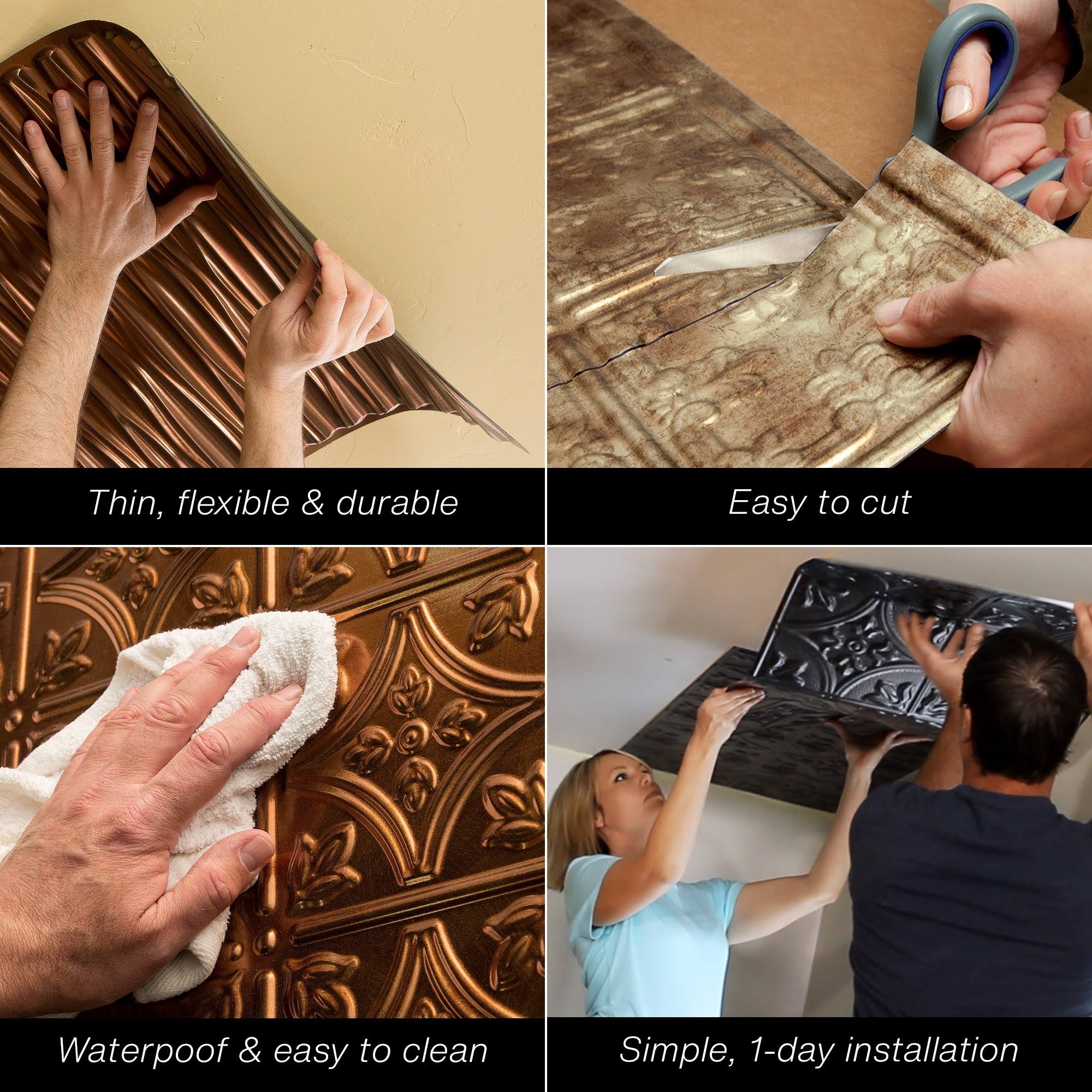 Fasade Dunes Vertical Decorative Vinyl 2ft X 2ft Glue Up Ceiling Tile In Polished Copper (5 Pack) QQ_ARRRCTNC Fasade Dunes Vertical Decorative Vinyl 2ft X 2ft Glue Up Ceiling Tile In Polished Copper (5 Pack) QQ_ARRRCTNC