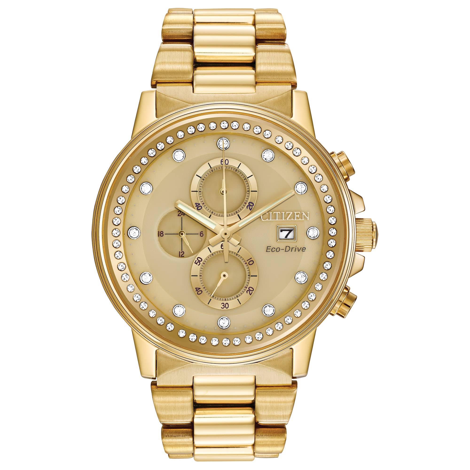 Citizen Eco-Drive Ladies' Crystal-Accented Nighthawk Chronograph Watch In Goldtone Stainless Steel MB_KCWP3ZNB Citizen Eco-Drive Ladies' Crystal-Accented Nighthawk Chronograph Watch In Goldtone Stainless Steel MB_KCWP3ZNB