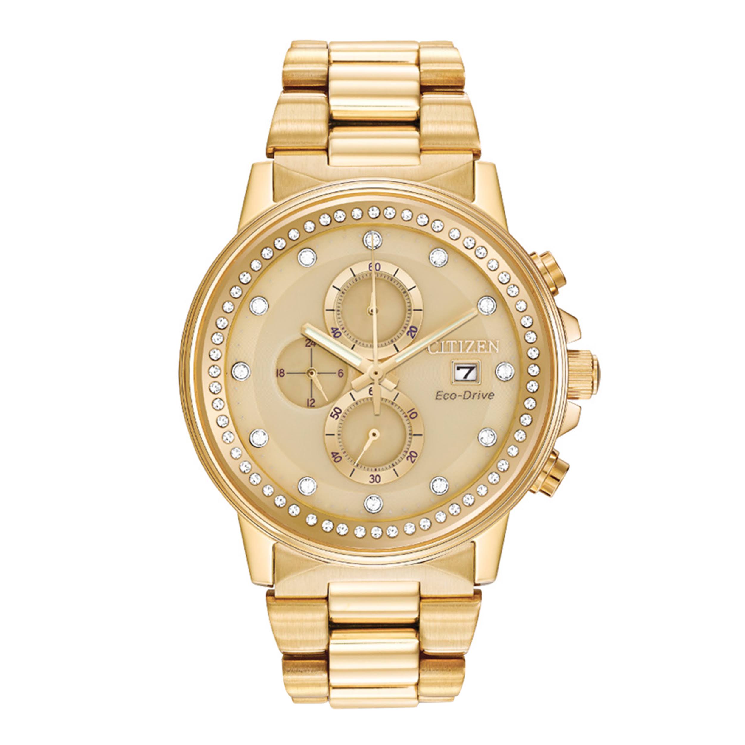 Citizen Eco-Drive Ladies' Crystal-Accented Nighthawk Chronograph Watch In Goldtone Stainless Steel MB_KCWP3ZNB Citizen Eco-Drive Ladies' Crystal-Accented Nighthawk Chronograph Watch In Goldtone Stainless Steel MB_KCWP3ZNB
