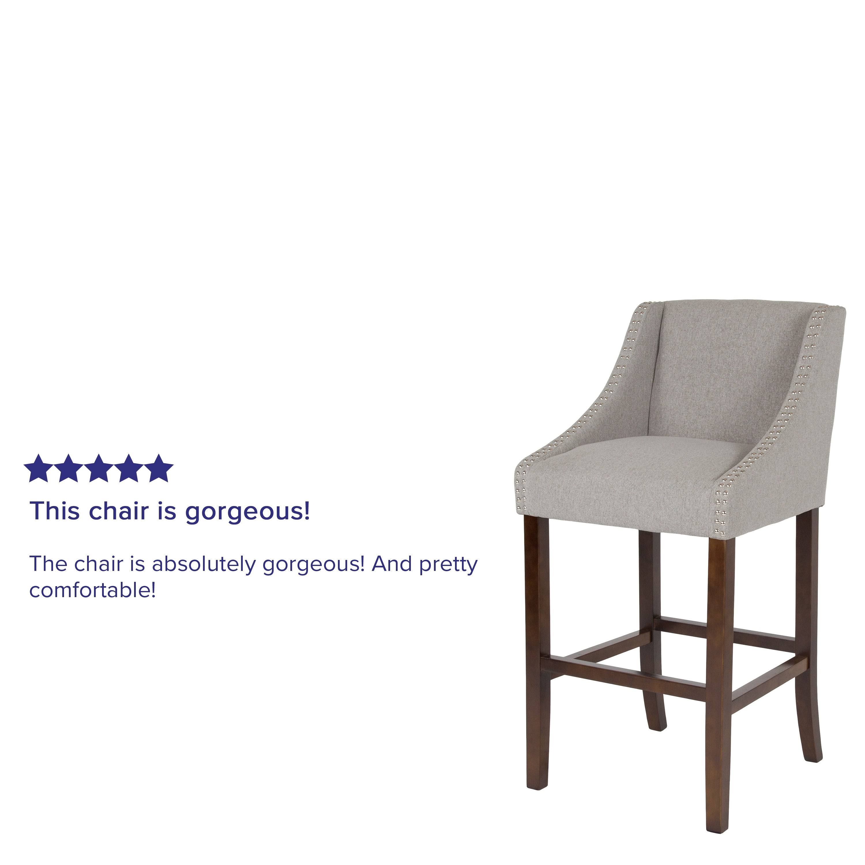 Merrick Lane 30 Inch Bar Height Stool With Nailhead Trim In Light Gray Fabric ON_5BRXGTMR Merrick Lane 30 Inch Bar Height Stool With Nailhead Trim In Light Gray Fabric ON_5BRXGTMR