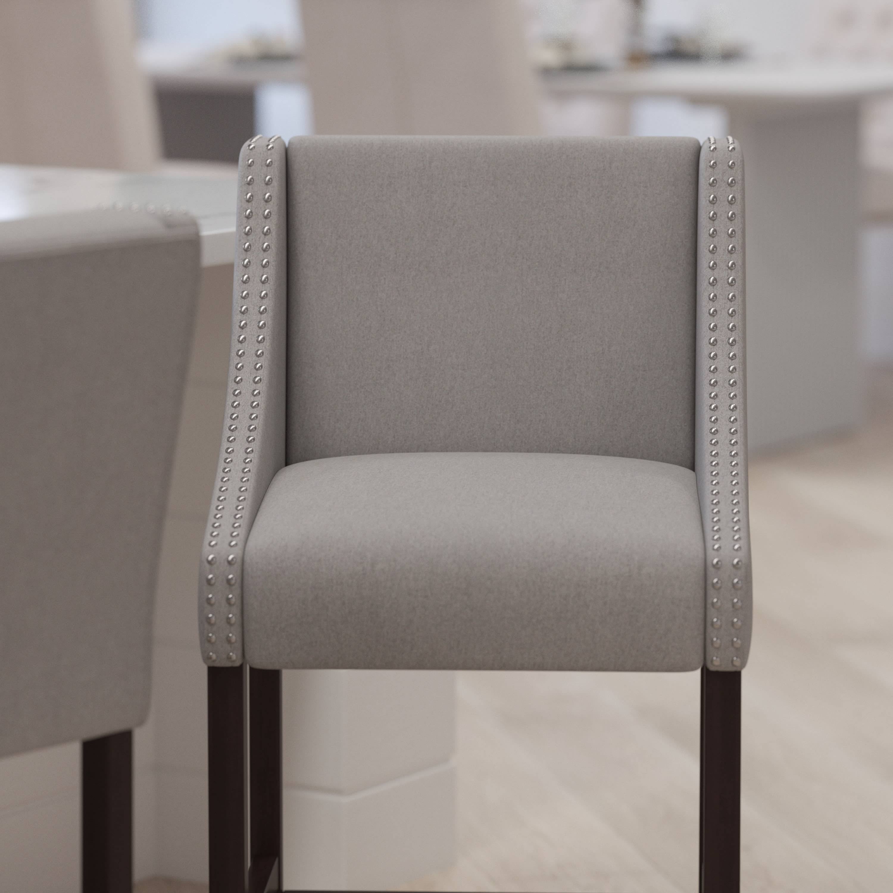Merrick Lane 30 Inch Bar Height Stool With Nailhead Trim In Light Gray Fabric ON_5BRXGTMR Merrick Lane 30 Inch Bar Height Stool With Nailhead Trim In Light Gray Fabric ON_5BRXGTMR