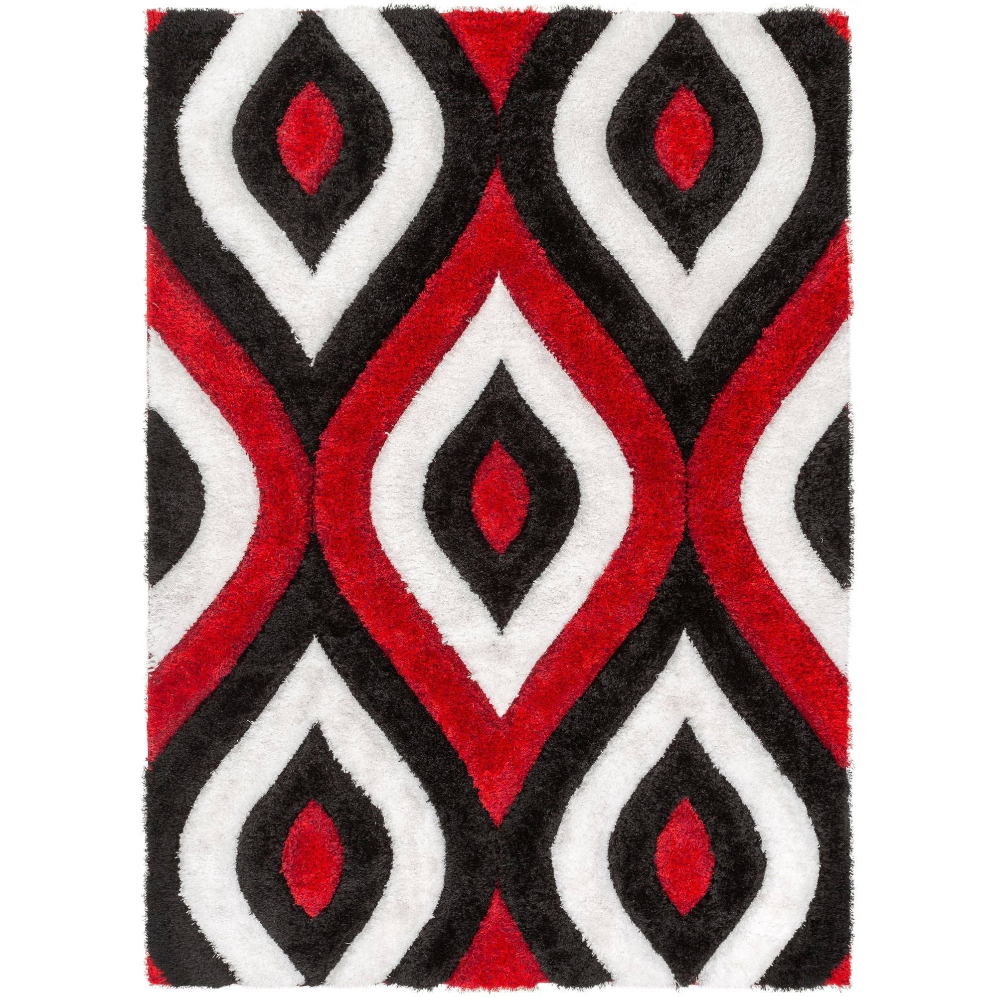 Well Woven San Francisco Round Modern Shag Trellis Area Rug, Red BV_7YUV5UNA Well Woven San Francisco Round Modern Shag Trellis Area Rug, Red BV_7YUV5UNA
