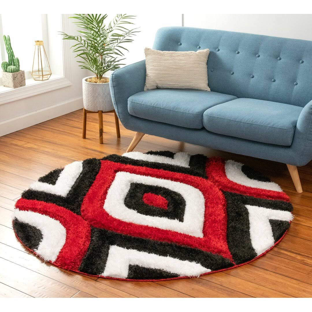 Well Woven San Francisco Round Modern Shag Trellis Area Rug, Red BV_7YUV5UNA Well Woven San Francisco Round Modern Shag Trellis Area Rug, Red BV_7YUV5UNA