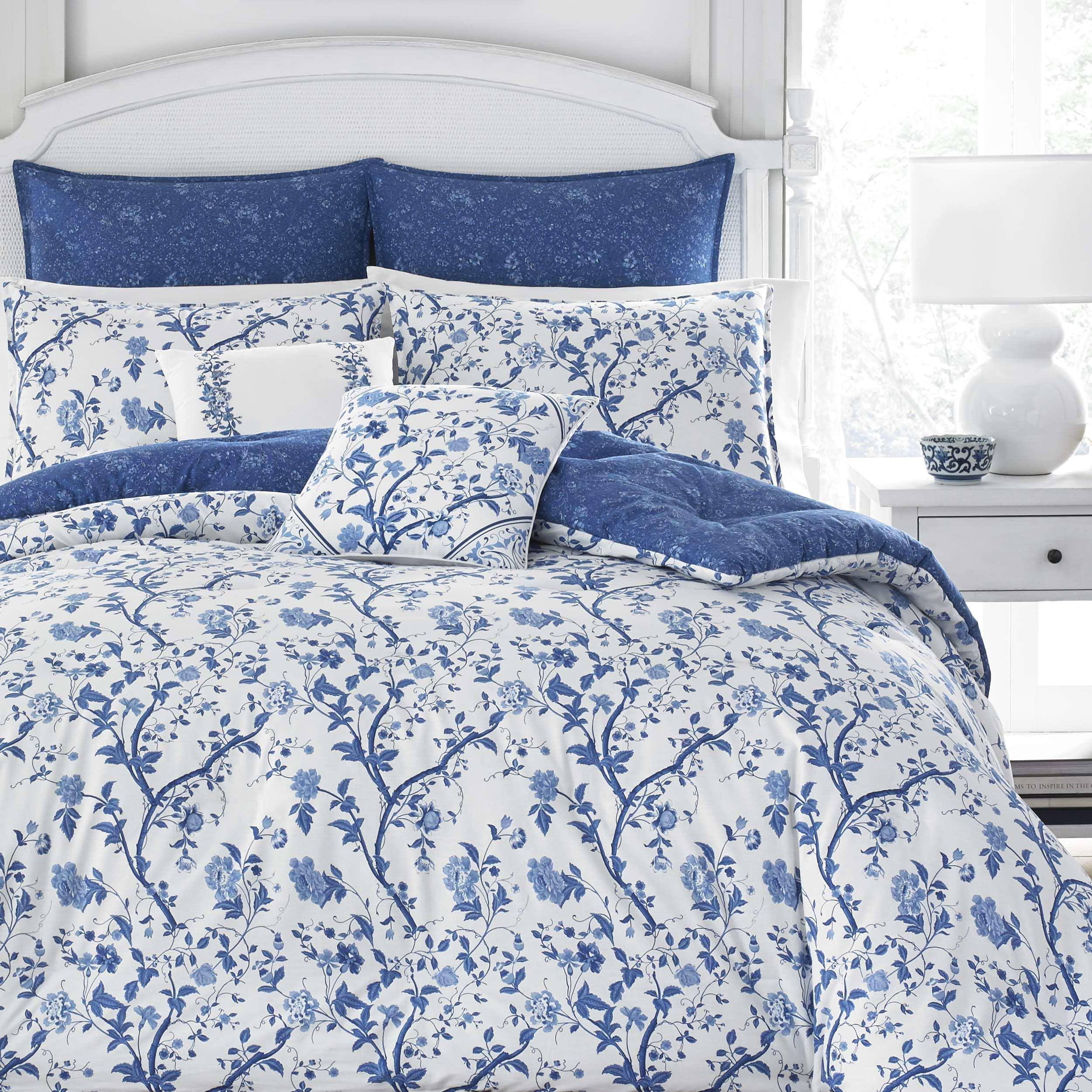 Laura Ashley Elise Bonus Comforter Set Full/Queen Blue LE_BVG3SG6F Laura Ashley Elise Bonus Comforter Set Full/Queen Blue LE_BVG3SG6F