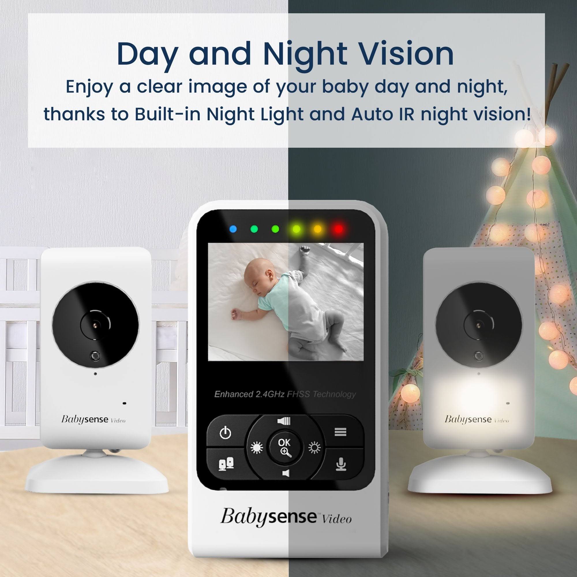Babysense Video Baby Monitor With Two Cameras, Long Range, Room Temp, Night Vision & Light, Two Way Talk, Lullabies, Model EK_YJS5QMYU