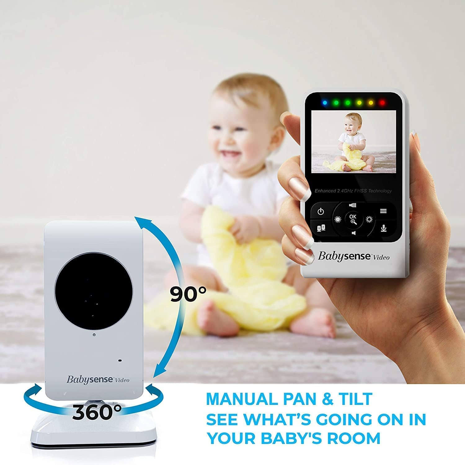Babysense Video Baby Monitor With Two Cameras, Long Range, Room Temp, Night Vision & Light, Two Way Talk, Lullabies, Model EK_YJS5QMYU