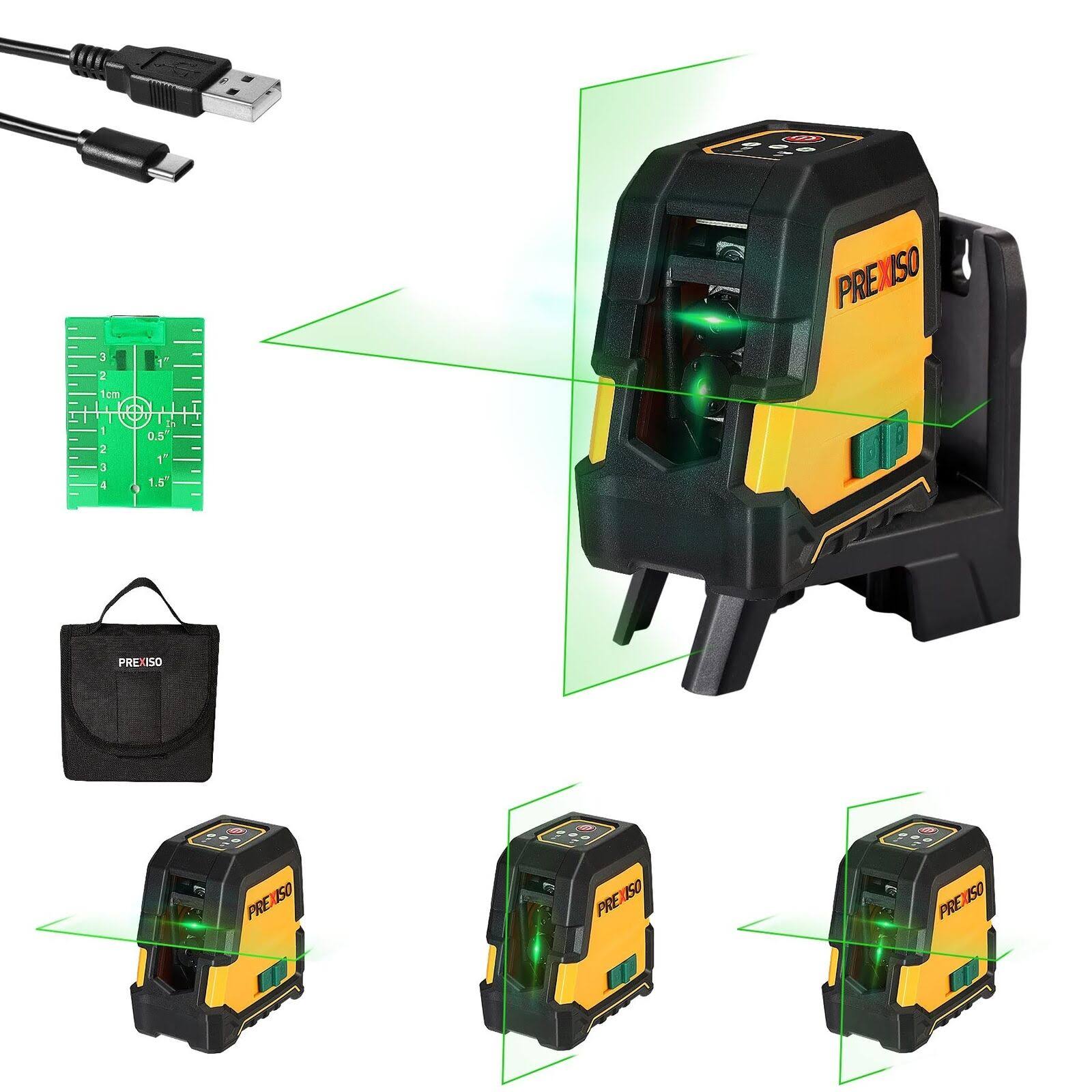 Prexiso Laser Level Self Leveling - 100ft Rechargeable Cross Line Laser Green Line Leveler Tool For Construction Floor Tile Home Renovation With Magne LO_TNM8HSJH