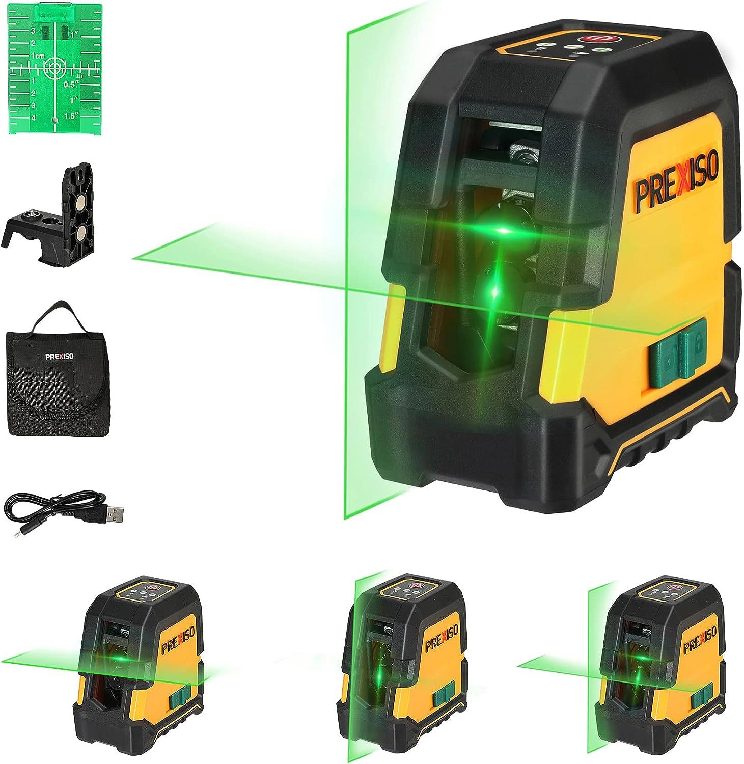 Prexiso Laser Level Self Leveling - 100ft Rechargeable Cross Line Laser Green Line Leveler Tool For Construction Floor Tile Home Renovation With Magne LO_TNM8HSJH
