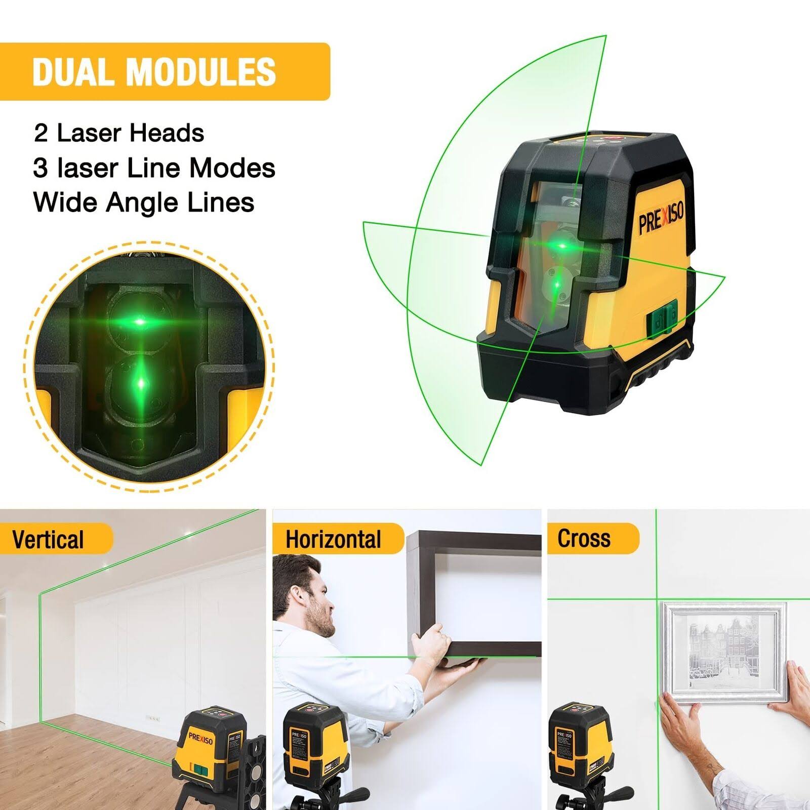 Prexiso Laser Level Self Leveling - 100ft Rechargeable Cross Line Laser Green Line Leveler Tool For Construction Floor Tile Home Renovation With Magne LO_TNM8HSJH