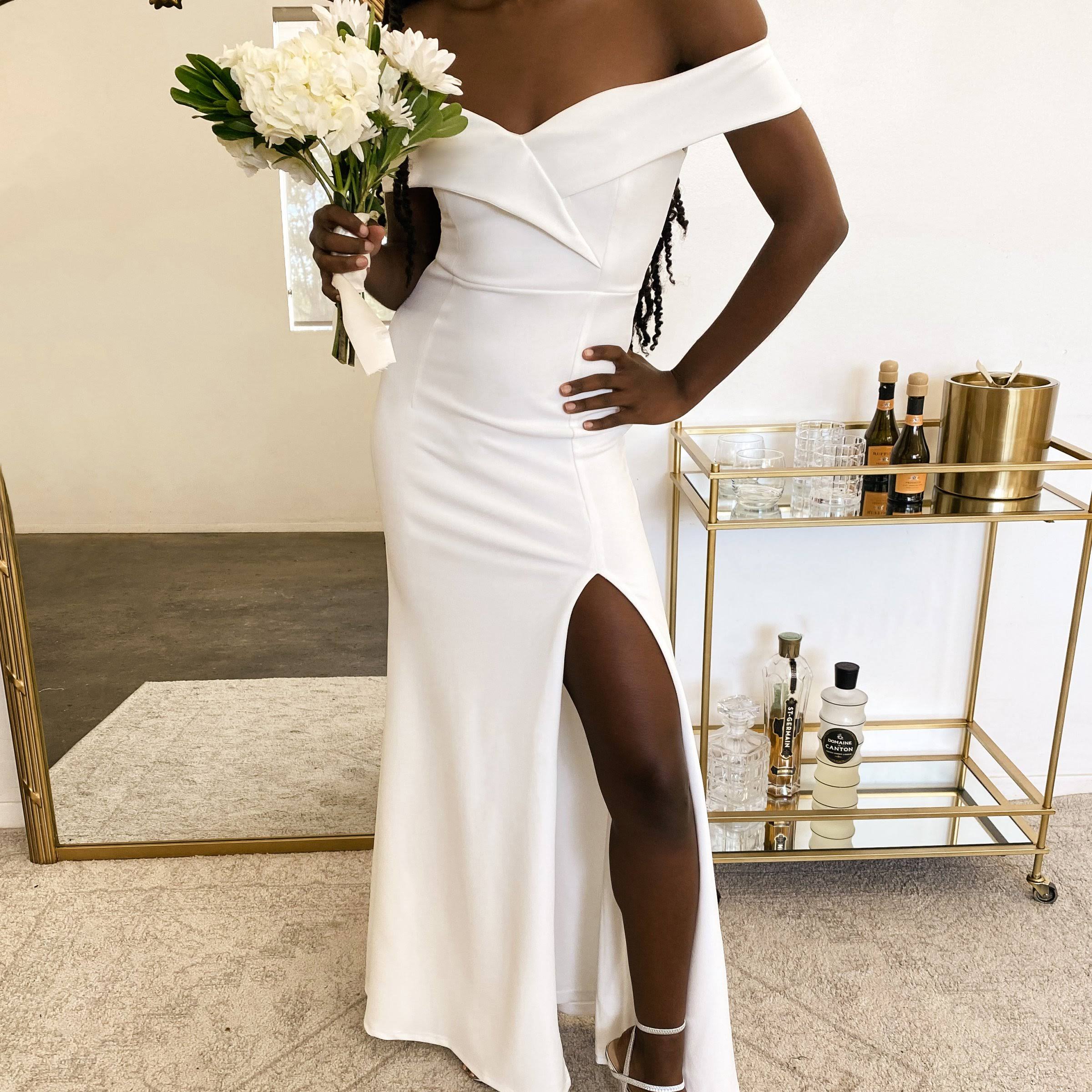 Lulus | Song Of Love White Off-The-Shoulder Maxi Dress | Size Large | 100% Polyester YC_FCEJOZD1