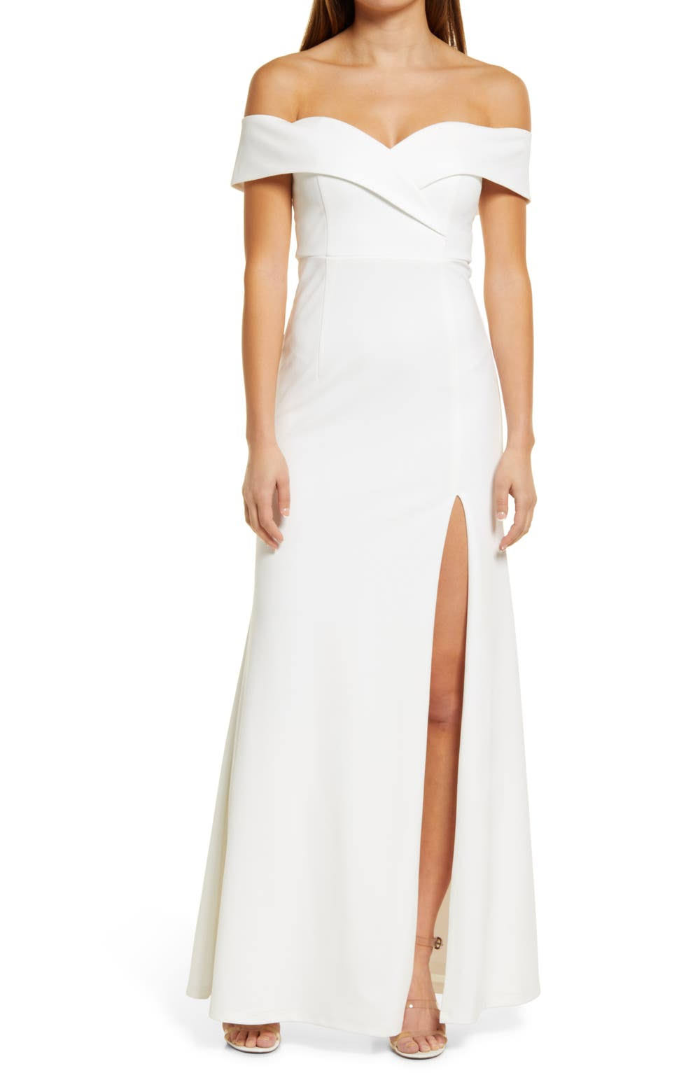 Lulus | Song Of Love White Off-The-Shoulder Maxi Dress | Size Large | 100% Polyester YC_FCEJOZD1