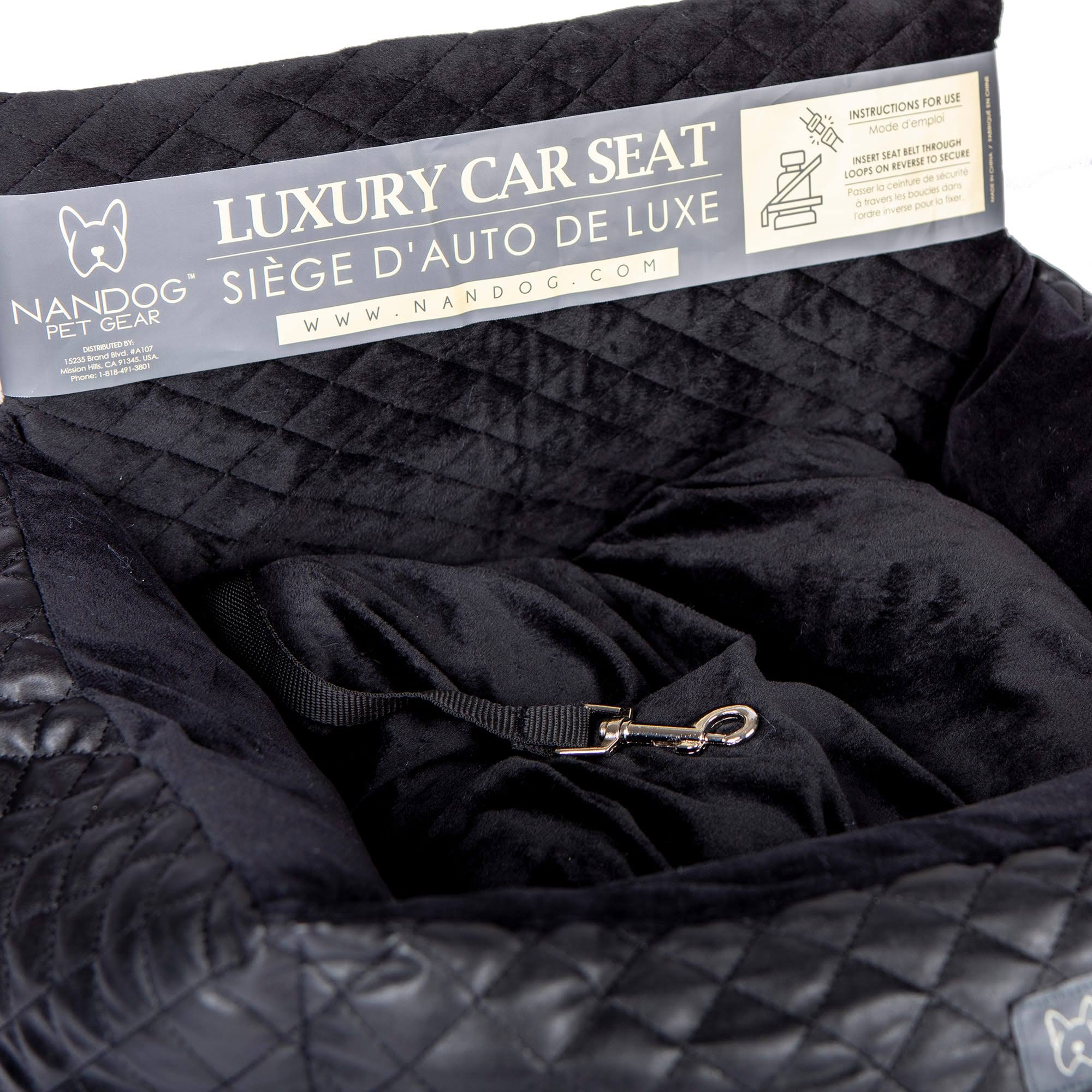 Nandog Quilted Vegan Leather Dog Car Seat Bed, Black CU_SUO6NTKA