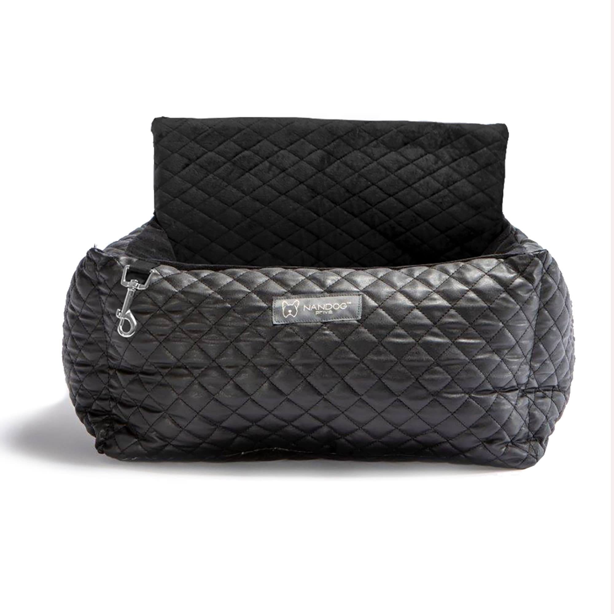 Nandog Quilted Vegan Leather Dog Car Seat Bed, Black CU_SUO6NTKA