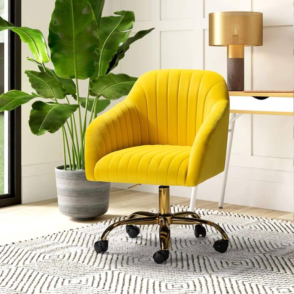 14 Karat Home Velvet Desk Office Chair Height Adjustable With Wheels & Metal Legs Navy WN_S6IILSOT 14 Karat Home Velvet Desk Office Chair Height Adjustable With Wheels & Metal Legs Navy WN_S6IILSOT