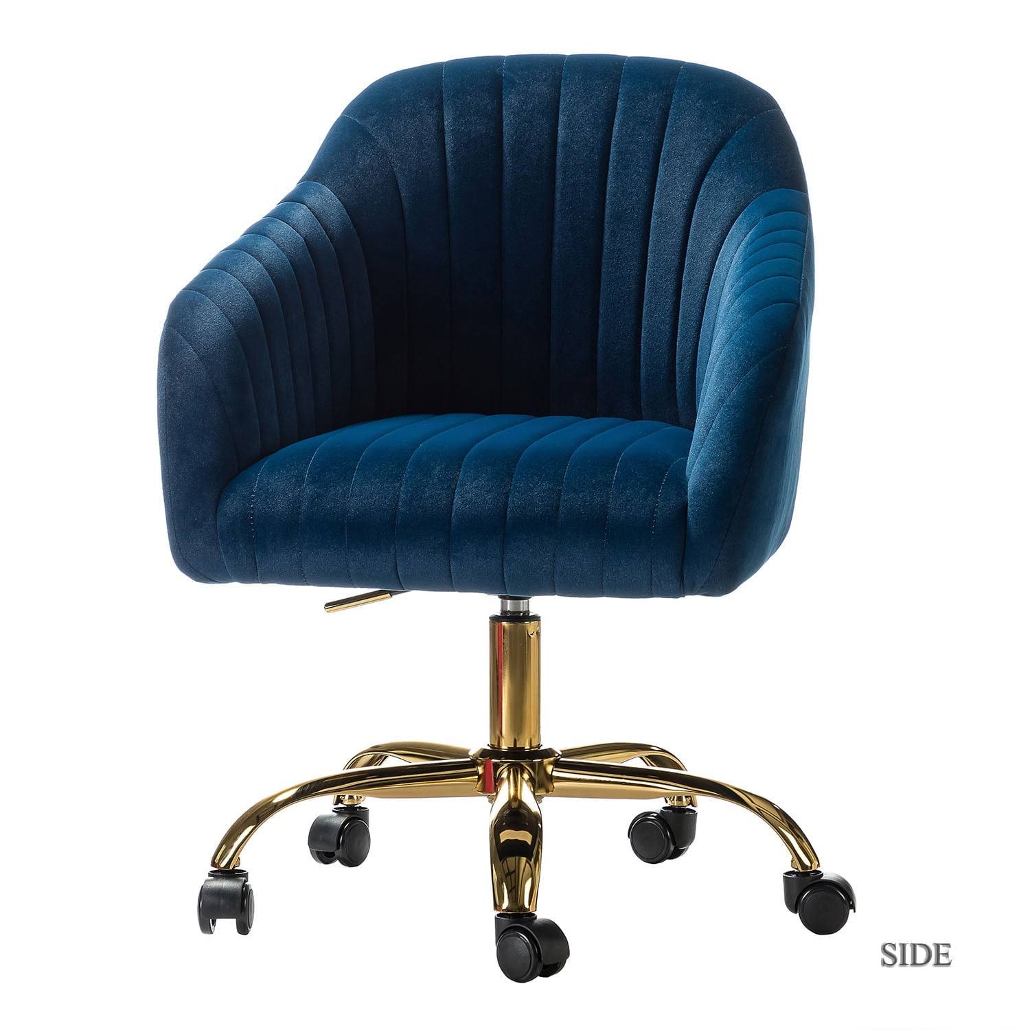 14 Karat Home Velvet Desk Office Chair Height Adjustable With Wheels & Metal Legs Navy WN_S6IILSOT 14 Karat Home Velvet Desk Office Chair Height Adjustable With Wheels & Metal Legs Navy WN_S6IILSOT