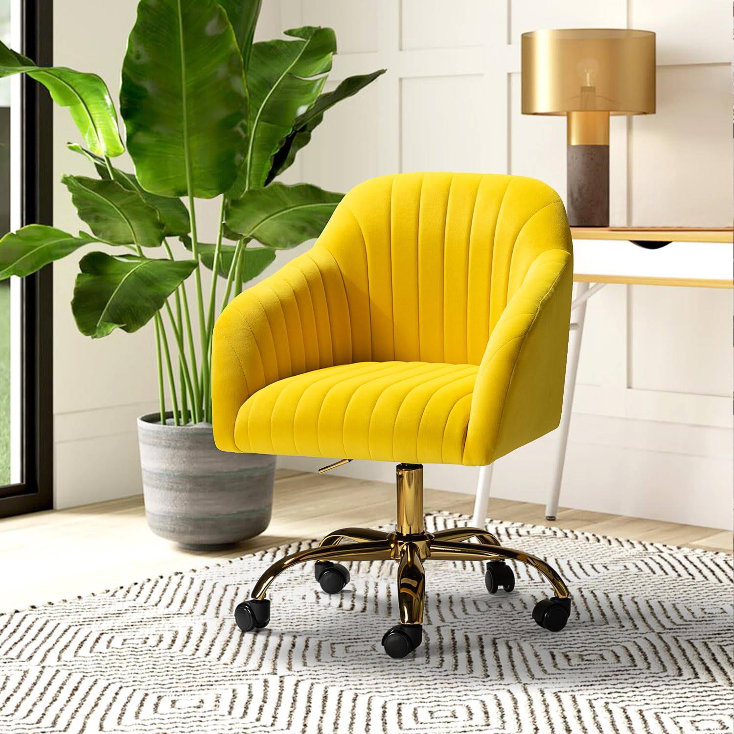 14 Karat Home Velvet Desk Office Chair Height Adjustable With Wheels & Metal Legs Navy WN_S6IILSOT