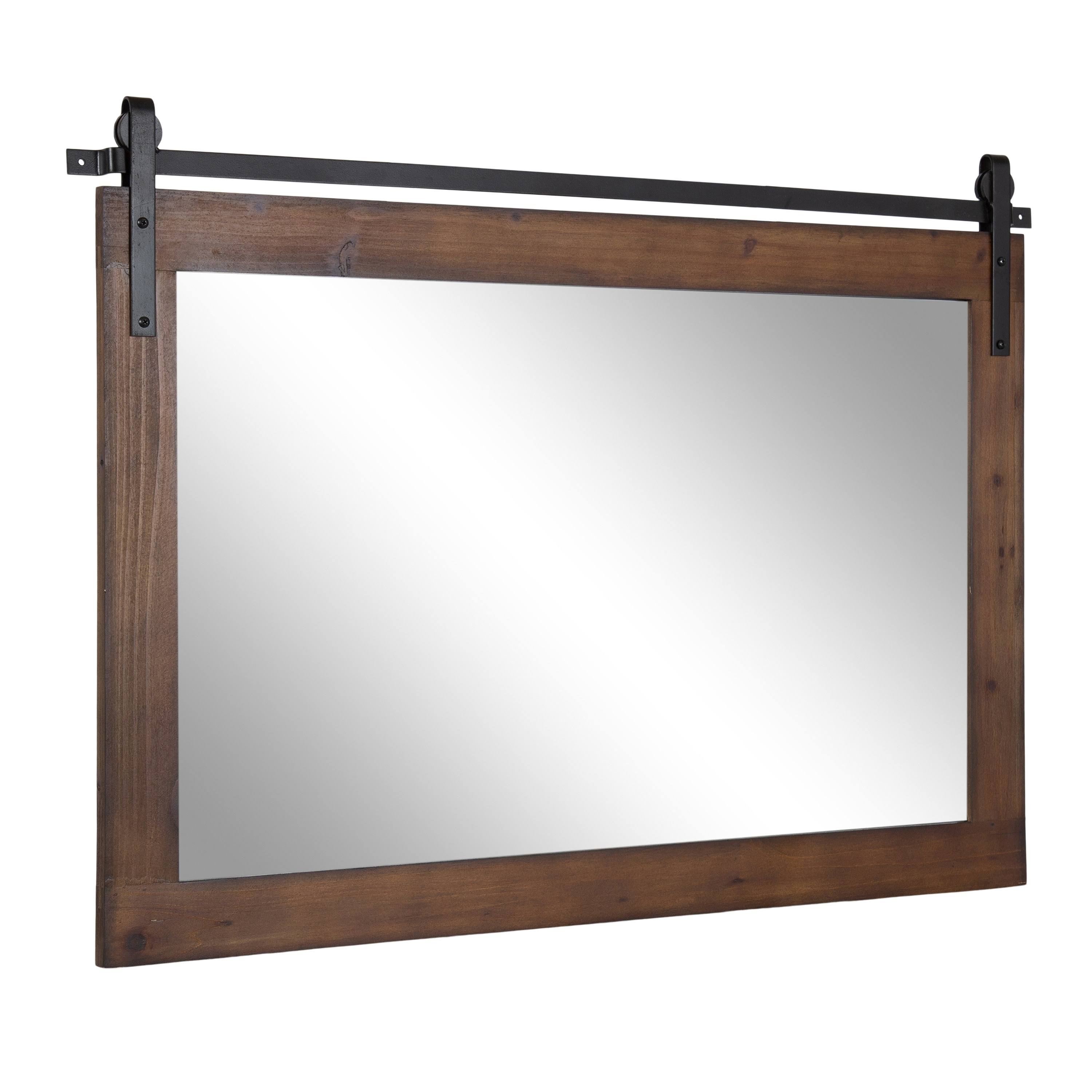 Kate And Laurel Cates Farmhouse Horizontal Wood Framed Wall Mirror, 38 X 27, Walnut Brown, Barn Door-Inspired Decorative Hanging Mirror For Wall U3_ZUTKMBVH
