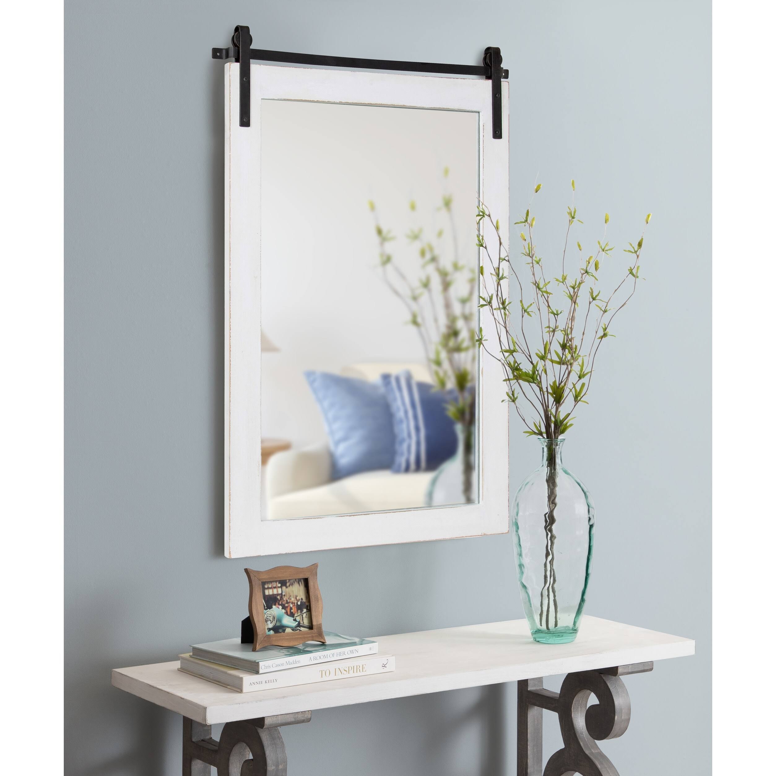 Kate And Laurel Cates Farmhouse Horizontal Wood Framed Wall Mirror, 38 X 27, Walnut Brown, Barn Door-Inspired Decorative Hanging Mirror For Wall U3_ZUTKMBVH