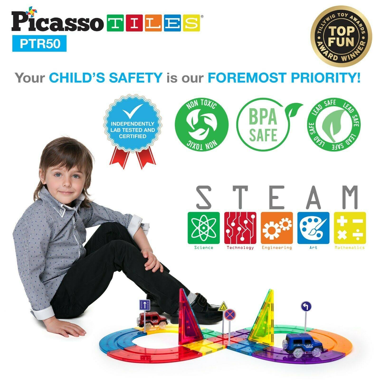 Picassotiles 50 Piece Magnetic Building Block Race Track Set NQ_JSAKXMOA Picassotiles 50 Piece Magnetic Building Block Race Track Set NQ_JSAKXMOA