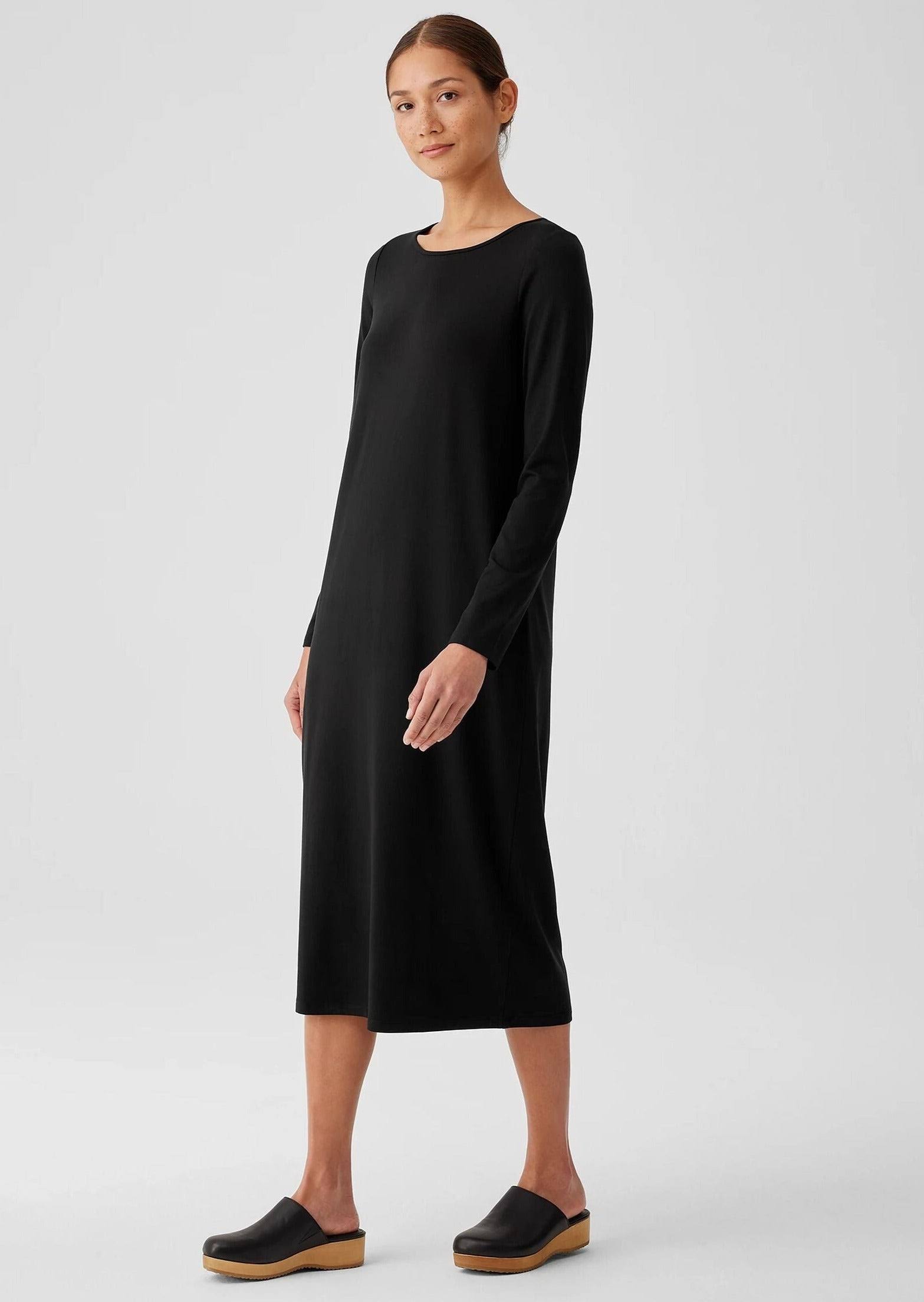 Eileen Fisher | Women's Stretch Jersey Knit Jewel Neck Dress | Black | Size: Medium Regular IX_EYVWAGX9 Eileen Fisher | Women's Stretch Jersey Knit Jewel Neck Dress | Black | Size: Medium Regular IX_EYVWAGX9
