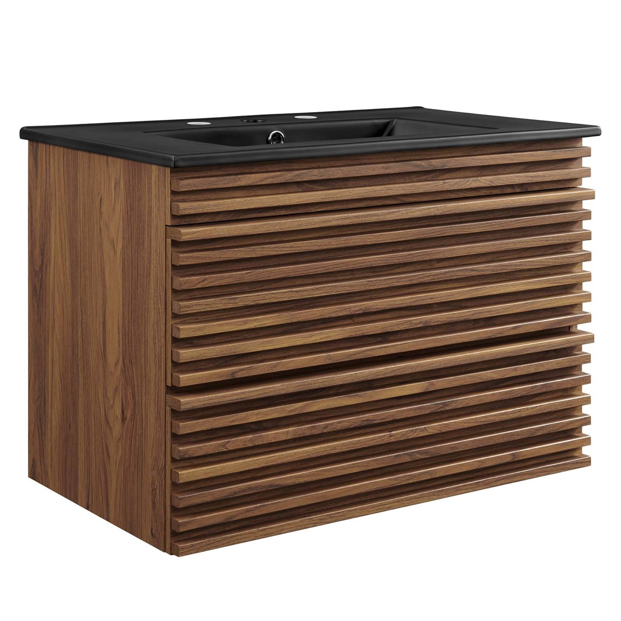 Modway Render 30 Wall-Mount Bathroom Vanity Walnut Black 5Y_XXCLGDIL