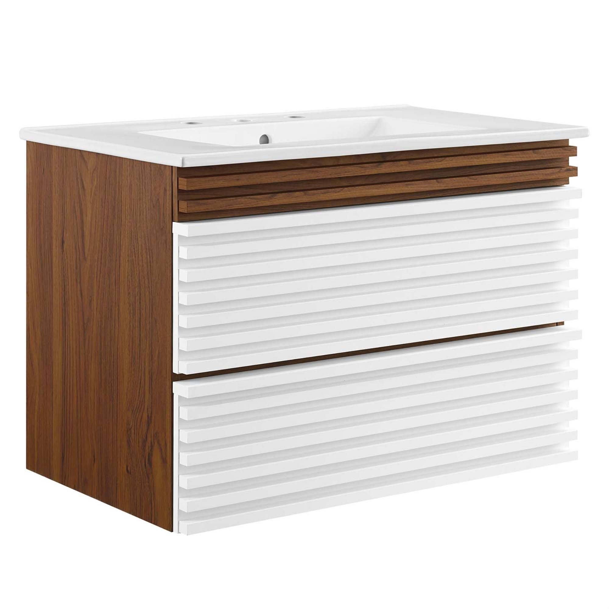 Modway Render 30 Wall-Mount Bathroom Vanity Walnut Black 5Y_XXCLGDIL