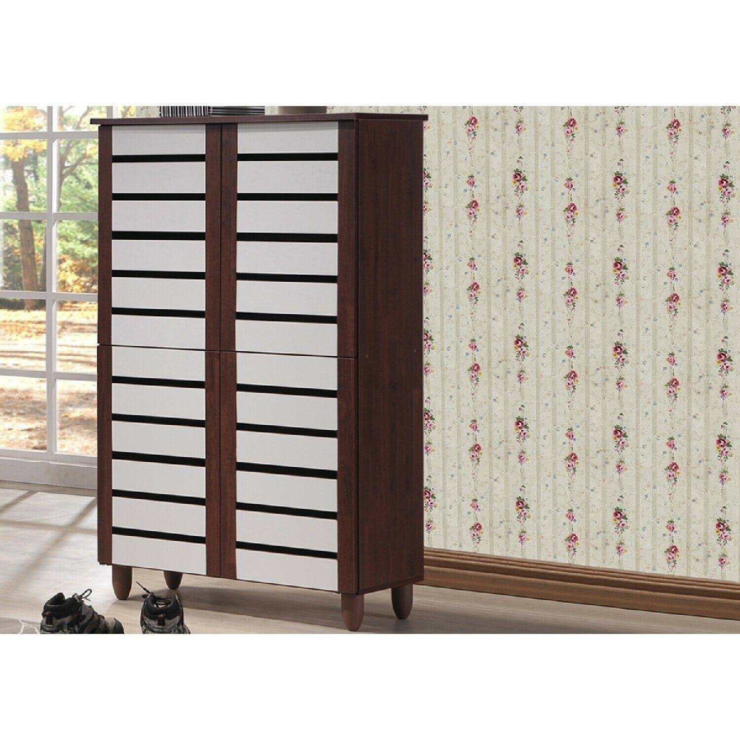 Wholesale Interiors Baxton Studio Gisela Oak And White 2-Tone Shoe Cabinet With 4 Door - Dirty Oak/White MA_E44ZJNDT