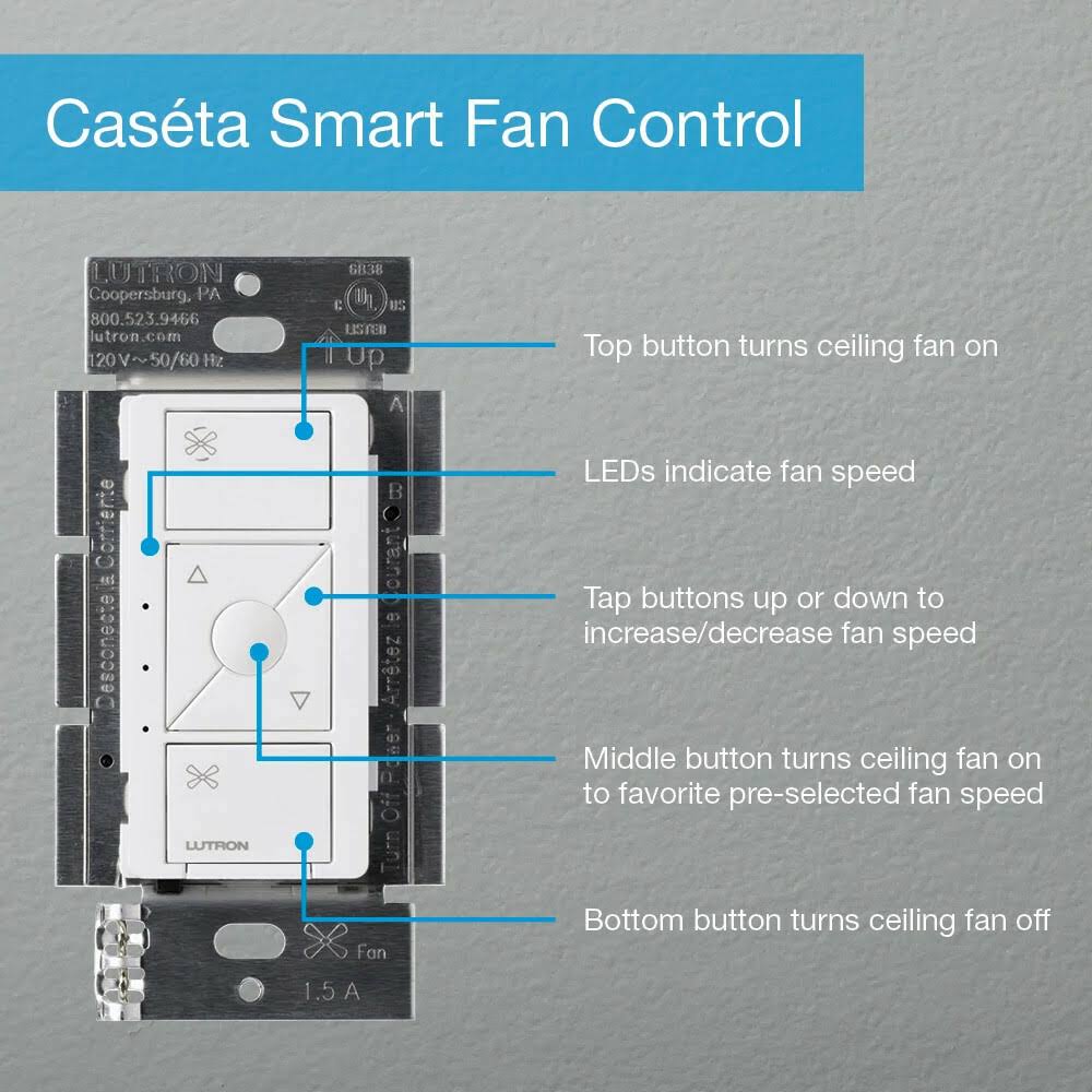 Lutron Pd-Fsqn-Wh Caseta Wireless Smart Fan Speed Control White VM_V2J3SIRX Lutron Pd-Fsqn-Wh Caseta Wireless Smart Fan Speed Control White VM_V2J3SIRX