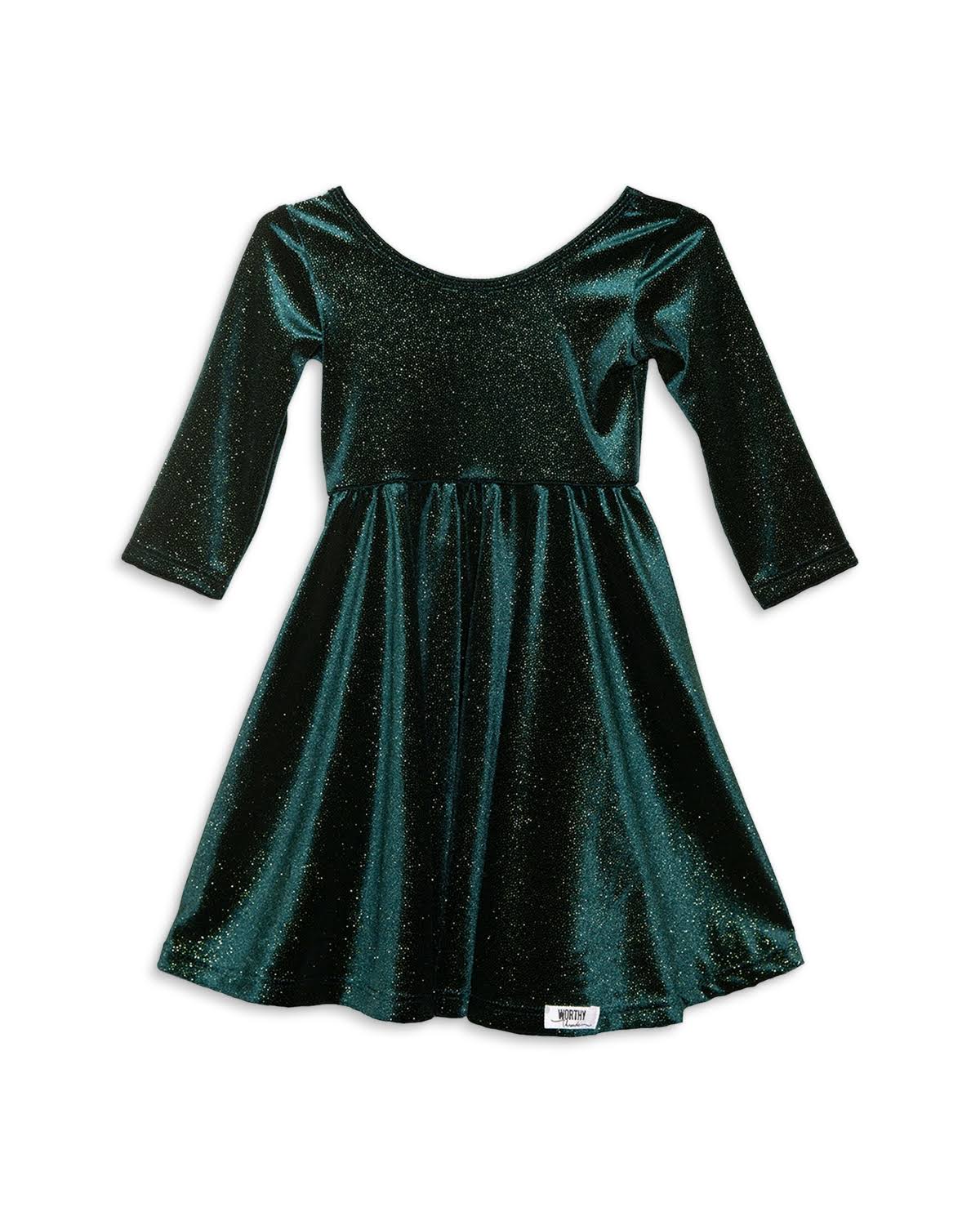 Worthy Threads Holiday Twirly Dress In Emerald Sparkle Velvet 7y V6_YQK1QT41