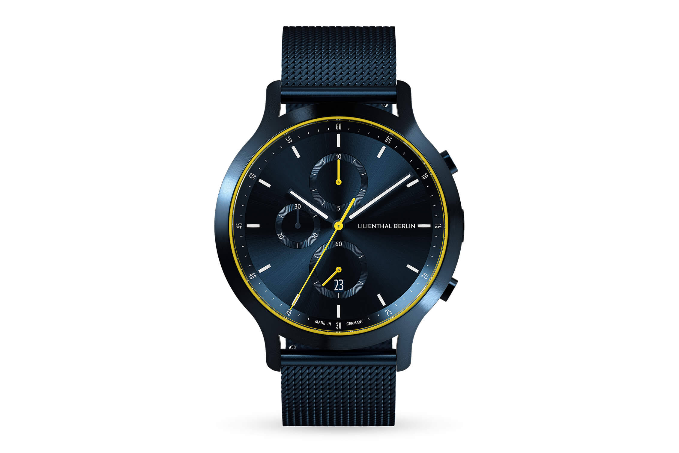 Lilienthal Berlin | Men's Chronograph Blue Yellow Watch | Blue Mesh Band | 42.5mm NP_VX5SM9F2