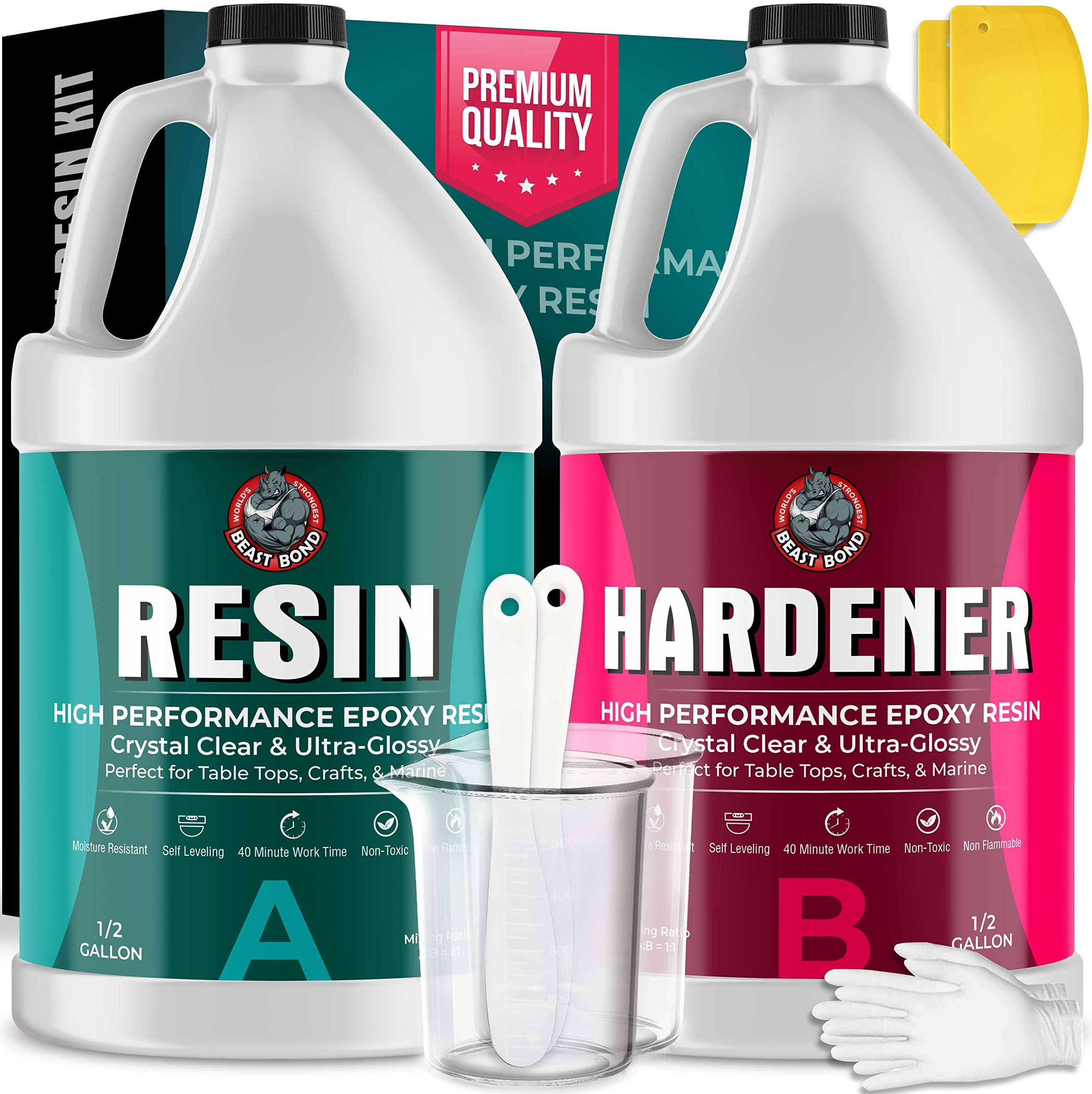 Beast Bond Epoxy Resin Kit, 1 Gallon High-Performance Epoxy Resin, Self-Leveling, Minimal Bubbles, Clear, Glossy, Uv Resistant, Perfect For Table Tops YF_MJH6ZZFZ Beast Bond Epoxy Resin Kit, 1 Gallon High-Performance Epoxy Resin, Self-Leveling, Minimal Bubbles, Clear, Glossy, Uv Resistant, Perfect For Table Tops YF_MJH6ZZFZ