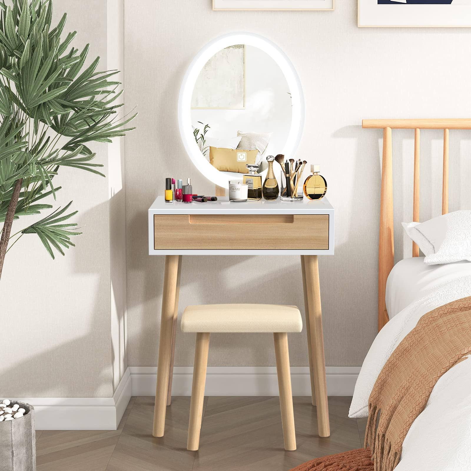 Yourlite Makeup Vanity Table Set With 3 Modes Adjustable Lighted Mirro HW_PV4H1MXG Yourlite Makeup Vanity Table Set With 3 Modes Adjustable Lighted Mirro HW_PV4H1MXG