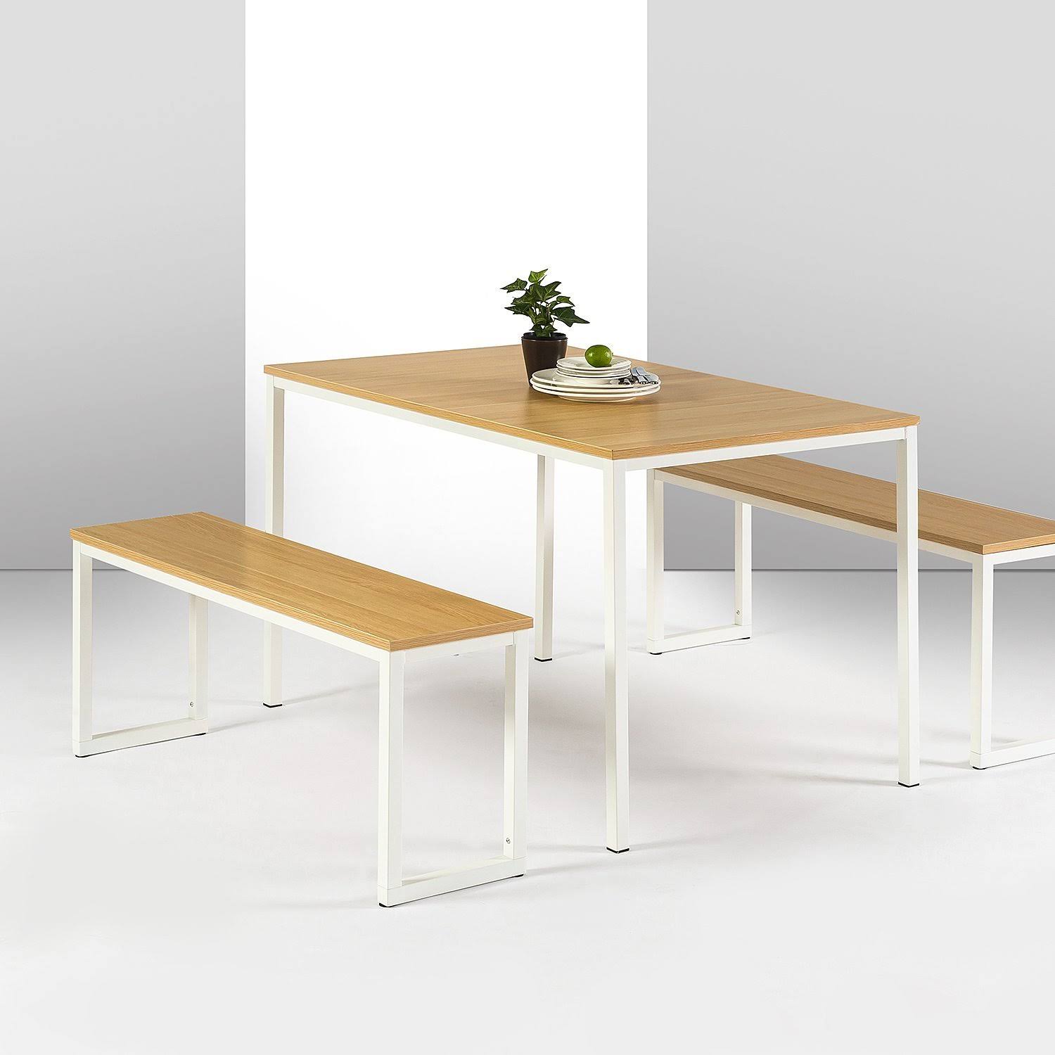 Zinus Louis Modern Studio Collection Soho Dining Table With Two Benches / 3 Piece Set, White BR_MFZTFHCG Zinus Louis Modern Studio Collection Soho Dining Table With Two Benches / 3 Piece Set, White BR_MFZTFHCG