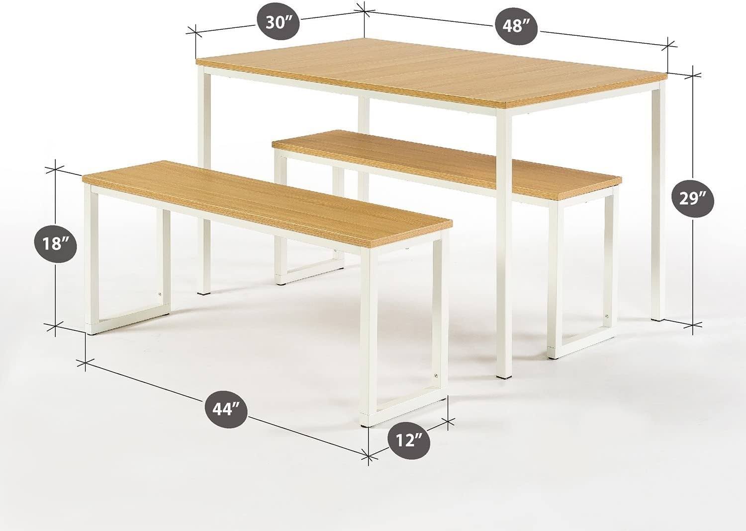 Zinus Louis Modern Studio Collection Soho Dining Table With Two Benches / 3 Piece Set, White BR_MFZTFHCG