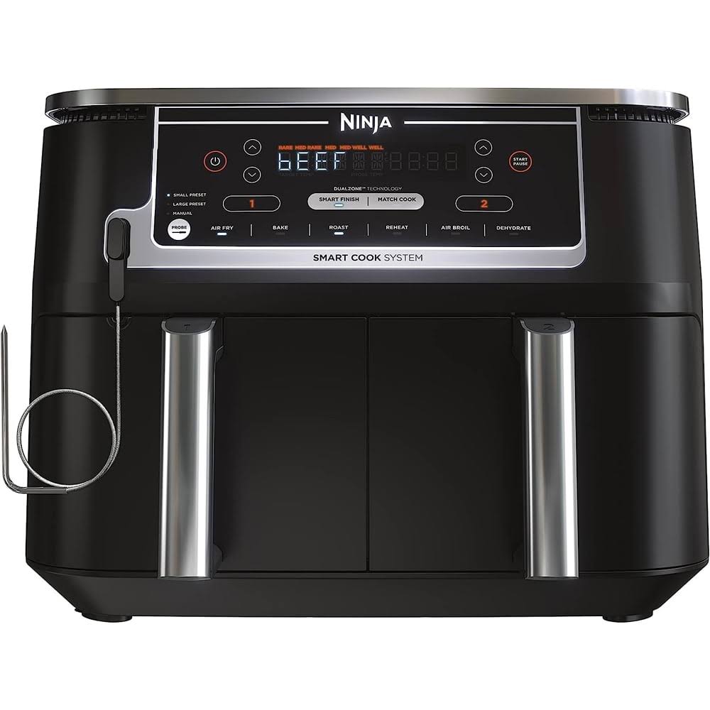Ninja Dz550 Foodi 6-In-1 Smart 10-Qt. 2-Basket Air Fryer (Renewed), Size: 17.1 In, Black CE_MPVDJ3RB Ninja Dz550 Foodi 6-In-1 Smart 10-Qt. 2-Basket Air Fryer (Renewed), Size: 17.1 In, Black CE_MPVDJ3RB