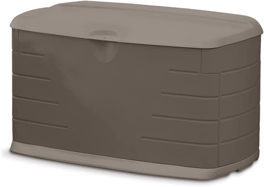Rubbermaid Medium Resin Weather Resistant Outdoor Storage Deck Box 72.6 Gal. Putty/Canteen Brown For Garden/Backyard/Home/Pool HW_DT27GWRJ