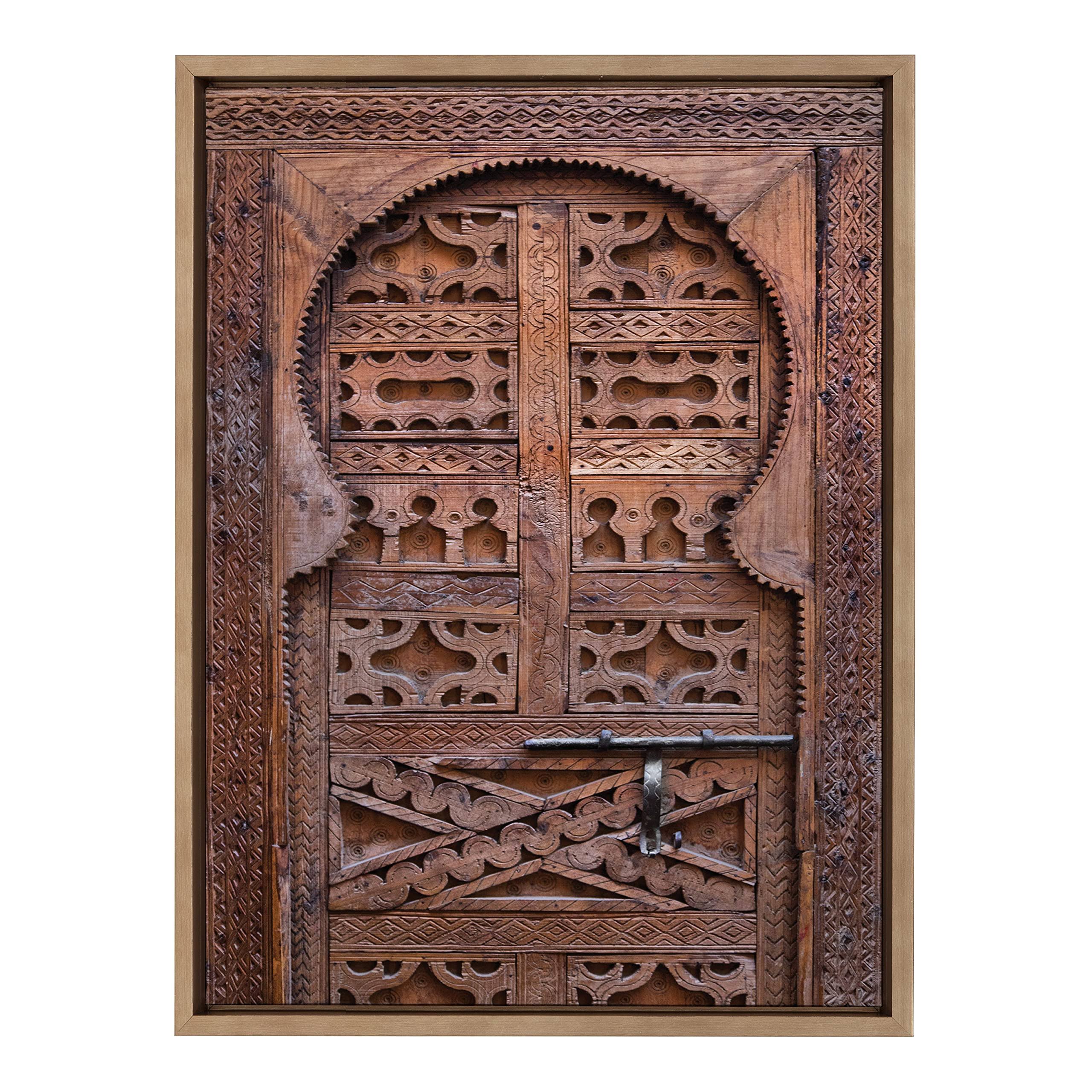 Kate And Laurel Sylvie Morocco Marrakech Door Ii Framed Canvas Wall Art By Golie, 18x24 Gold, Travel Photography Art For Wall GR_AIRCUOC0