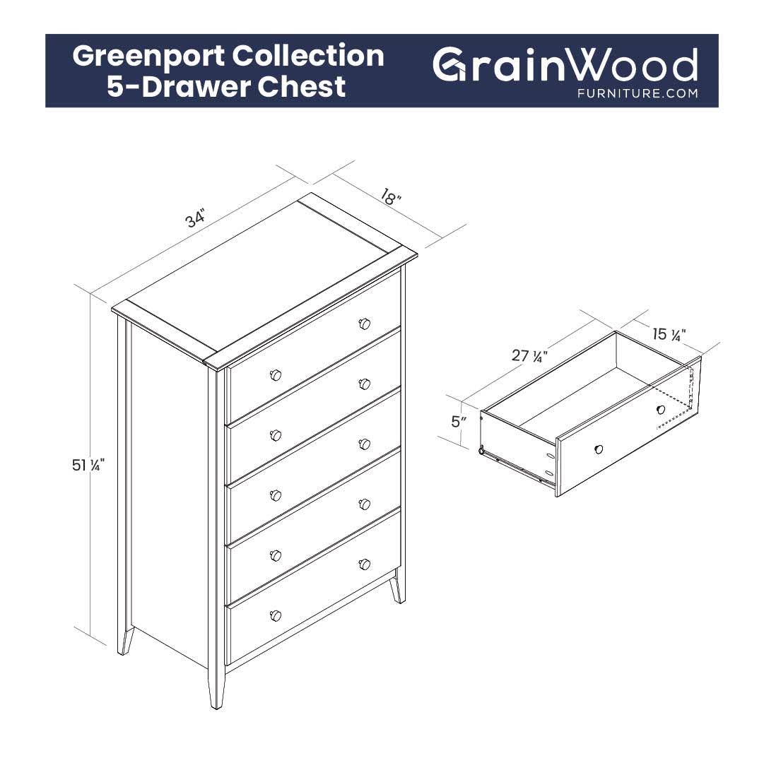 Grain Wood Furniture Greenport 5-Drawer Chest, Brushed Walnut AC_IPVPSSIR Grain Wood Furniture Greenport 5-Drawer Chest, Brushed Walnut AC_IPVPSSIR