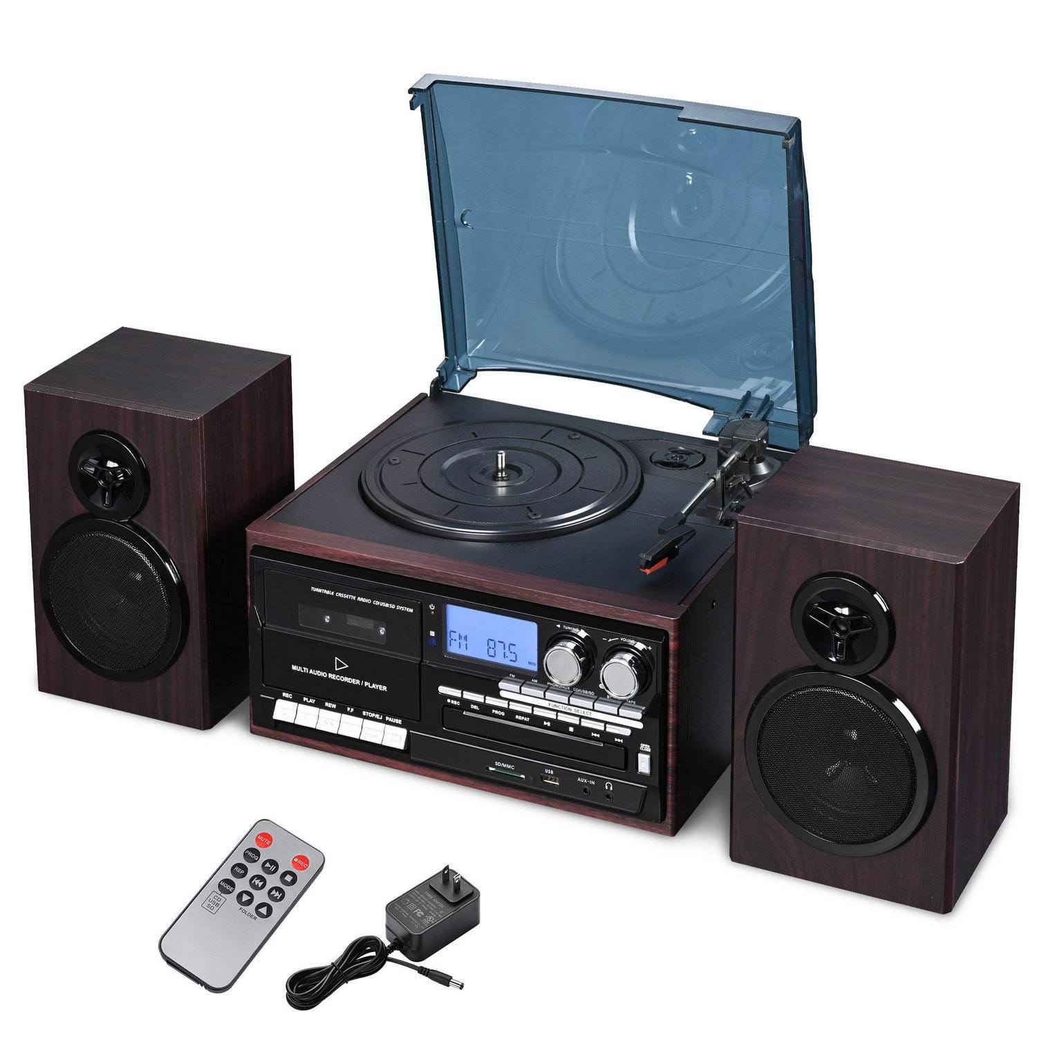 Bluetooth Record Player System With Speakers Stereo Turntable Cd/Cassette Am/Fm Remote Control GB_8LEIARGN Bluetooth Record Player System With Speakers Stereo Turntable Cd/Cassette Am/Fm Remote Control GB_8LEIARGN