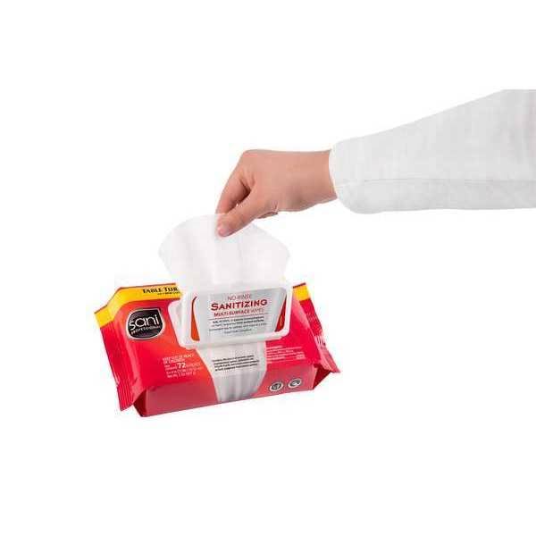 Sani Professional No-Rinse Sanitizing Multi-Surface Wipes, 9 X 8, White, 72 Wipes-Pk, 12-Carton G7_7W10XLJF
