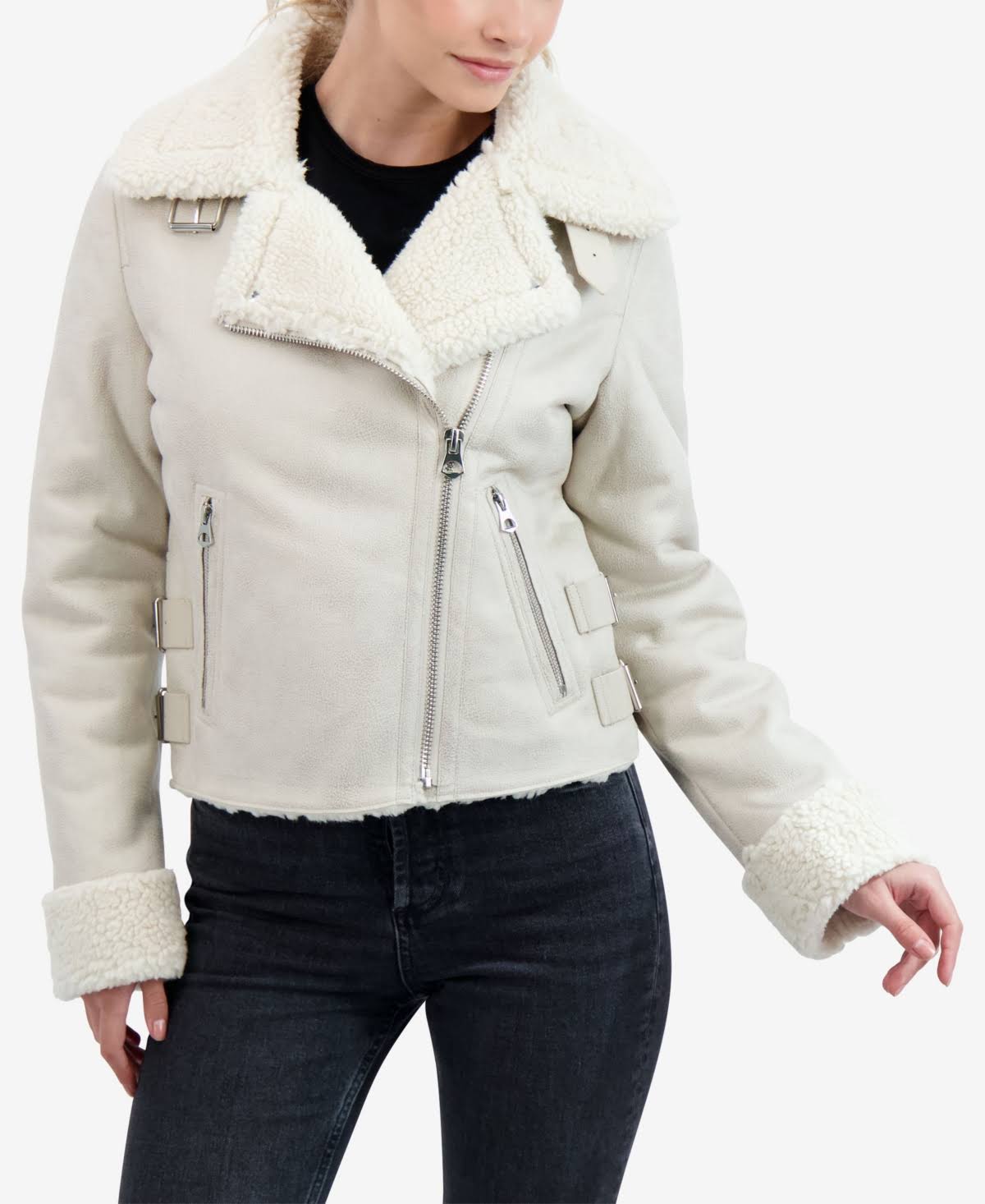 Sebby Junior's Faux Shearling Moto Coat Black Size Small BD_S1VEGVUT
