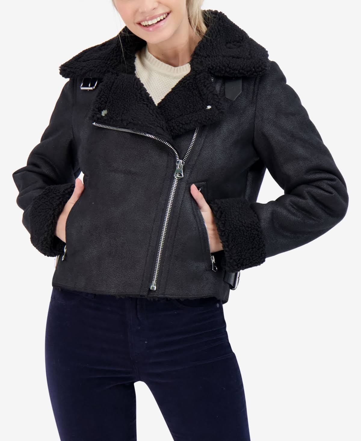 Sebby Junior's Faux Shearling Moto Coat Black Size Small BD_S1VEGVUT Sebby Junior's Faux Shearling Moto Coat Black Size Small BD_S1VEGVUT