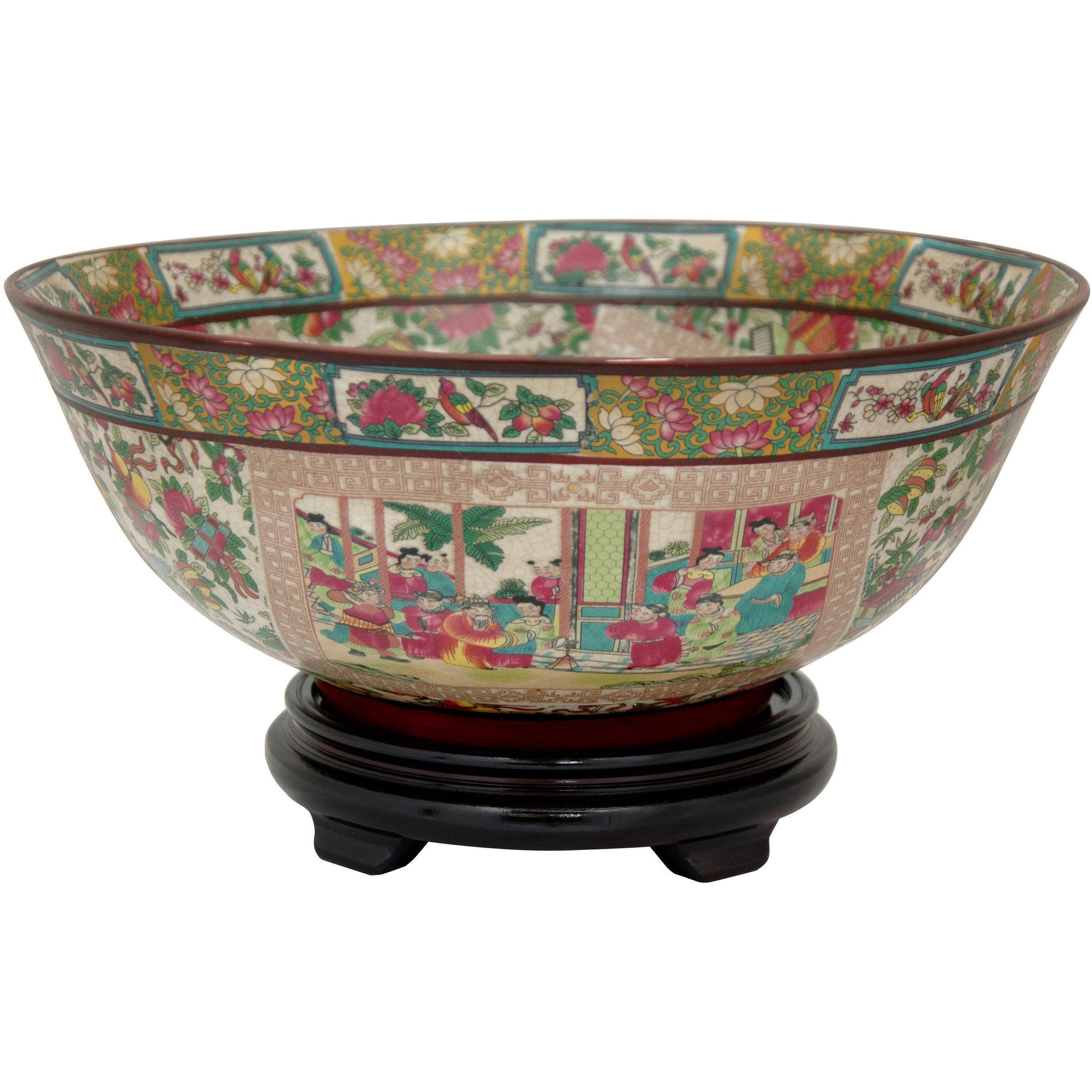 Oriental Furniture 14 Rose Medallion Porcelain Bowl CB_TQQZTUZL